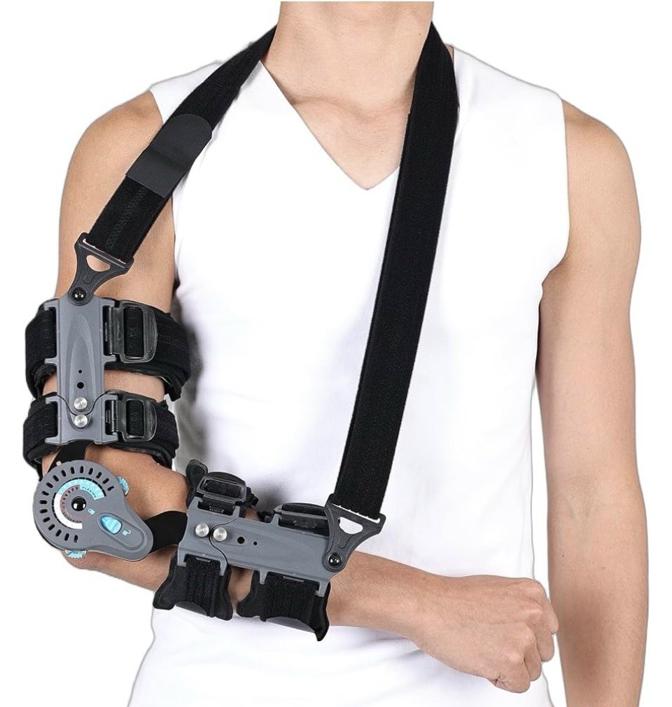 Komzer Hinged Elbow Brace,Adj.Post OP ROM Elbow Brace After Surgery (Left)