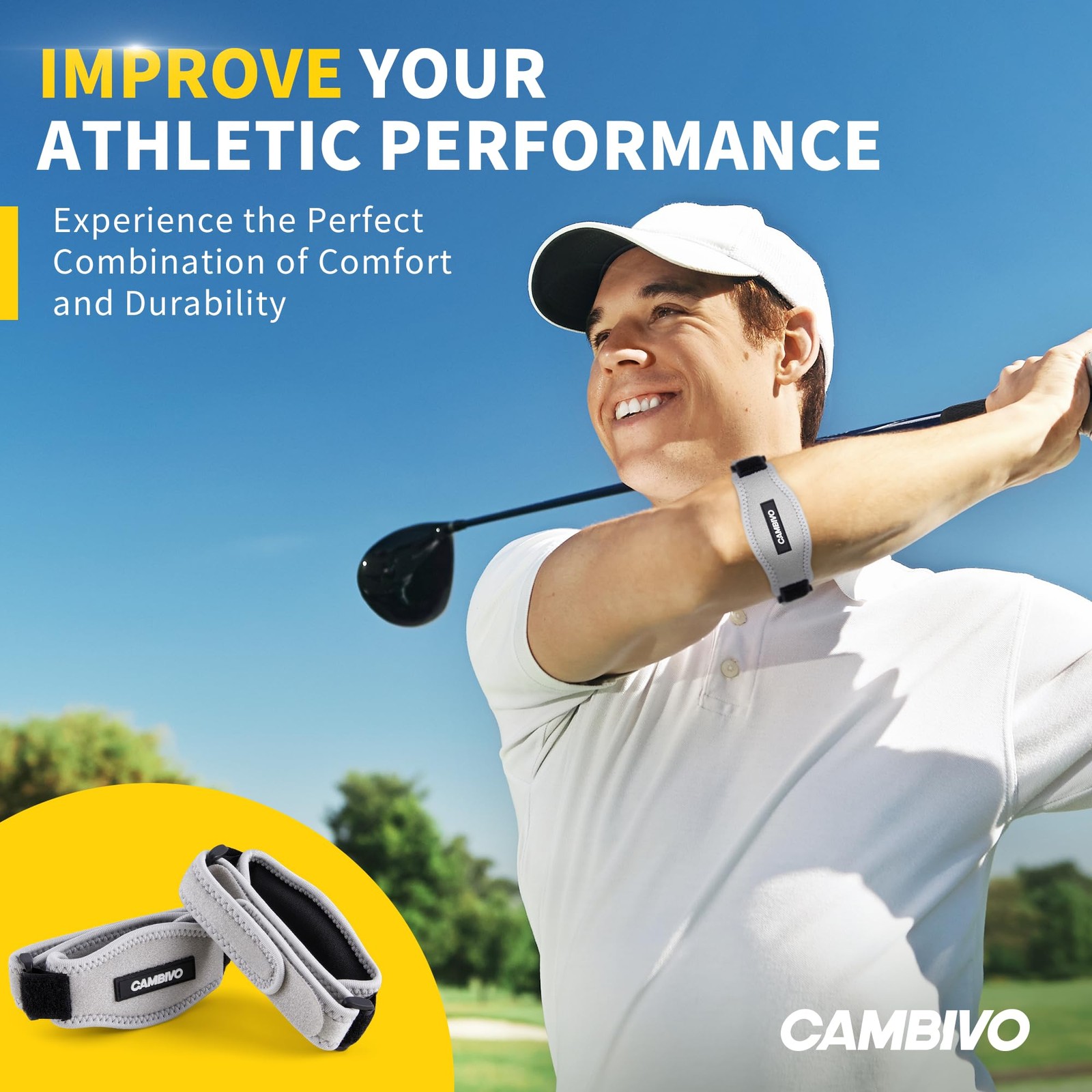 CAMBIVO 2 Pack Tennis Elbow Brace for Men & 2 Count (Pack of 1), Light Gray