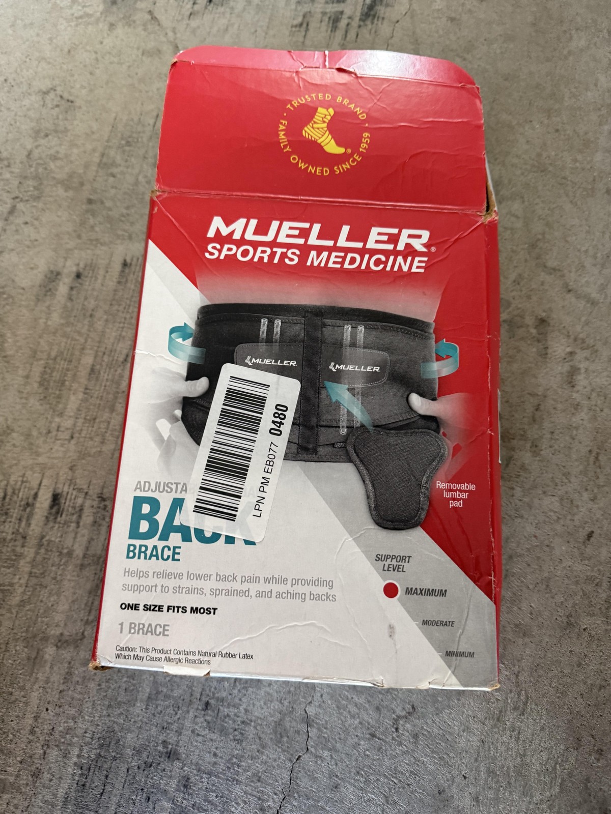 Mueller Adjustable Back Brace Lumbar Support Belt Black Adult M 64588 New