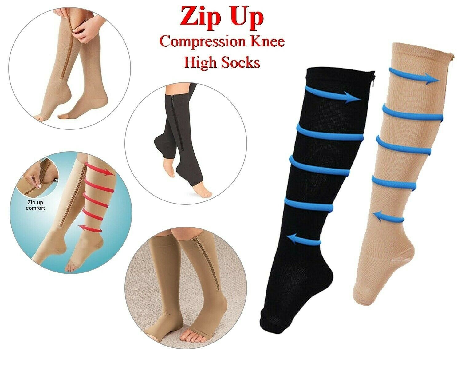 Medical Compression Socks Open Toe Varicose Knee Vein Support Stockings Unisex