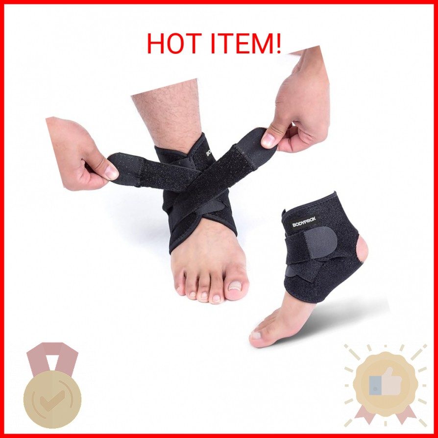 Bodyprox Ankle Support Brace, Breathable Neoprene Sleeve, Adjustable Wrap! (1 Pa