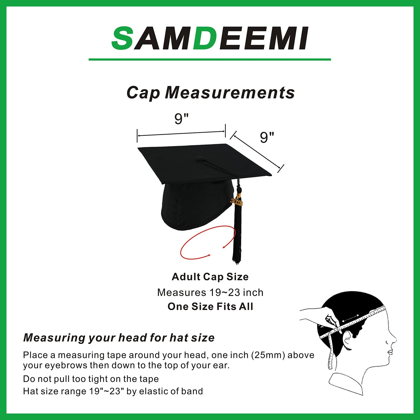 SAMDEEMI Unisex Adult Matte Graduation Cap with 2026 Tassel, One Size, Black