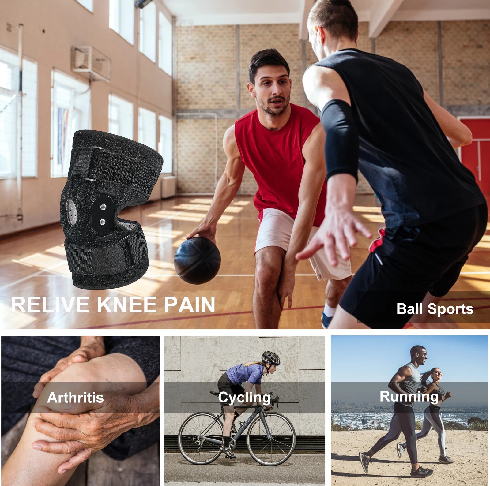 Adjustable Hinged Knee Brace Knee Support Wrap for Pain Relief Strains, Sprains