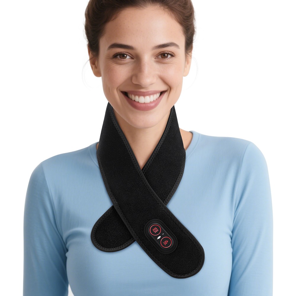 Cordless Electric Heating & Vibration Neck Massager Brace with Light 36LED 660nm