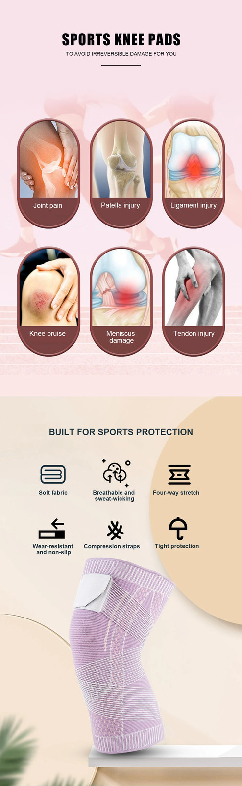 Sports Compression Knee Support Sleeve Elastic Kneepad Brace Silicone Pad 1 PCS