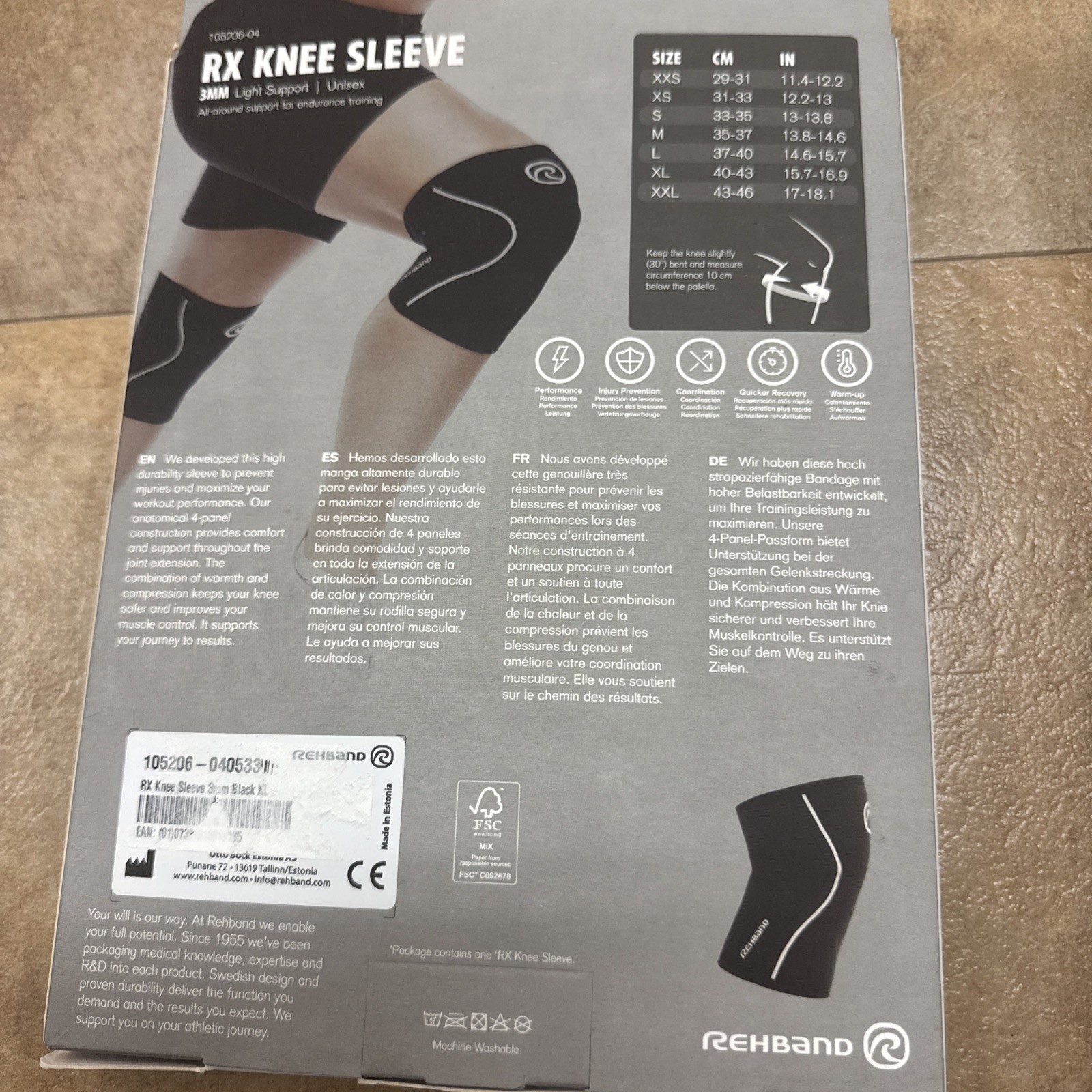 NIB Rehband Knee Sleeve 3mm Neoprene, Lightweight XL Black 1 Piece New In BOX