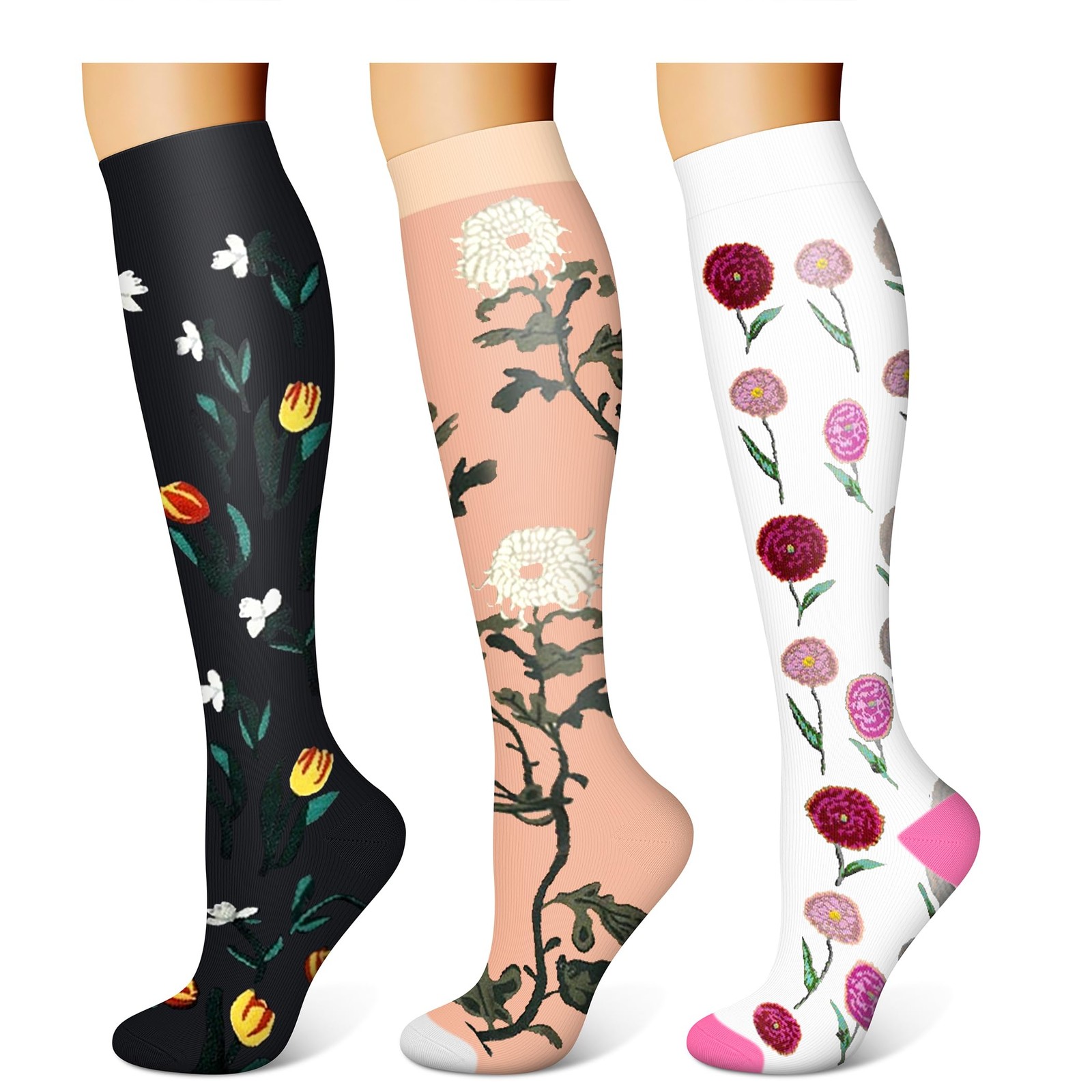 3 Pairs Compression Socks for Women & Men 15-20 Mmhg,Best Support for Nurses Run