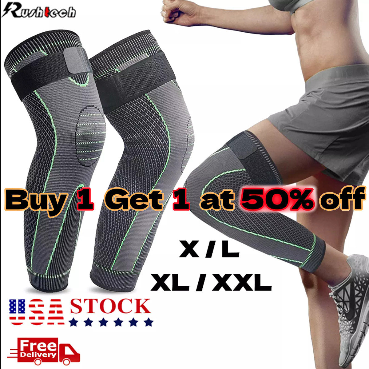 Full Long Knee Brace Leg Compression Sleeve Meniscus Tear Arthritis Joint Pain