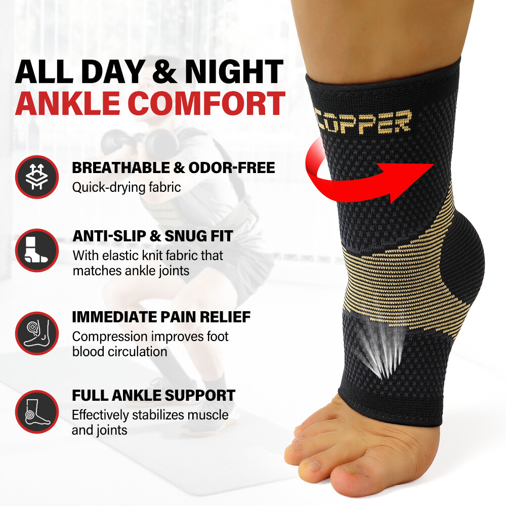 Copper Ankle Support Brace Compression Sleeve Socks Foot Pain Relief Functional