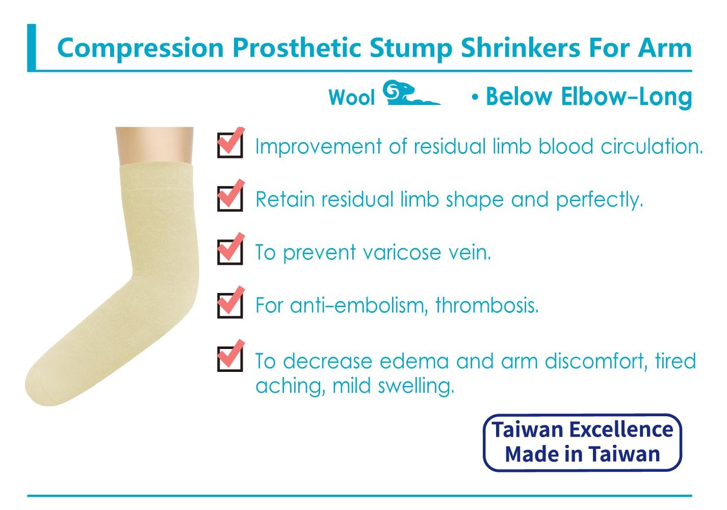 Wool Prosthetic Stump Shrinkers for Arm–Below Elbow -Long, Compression, Warmt…
