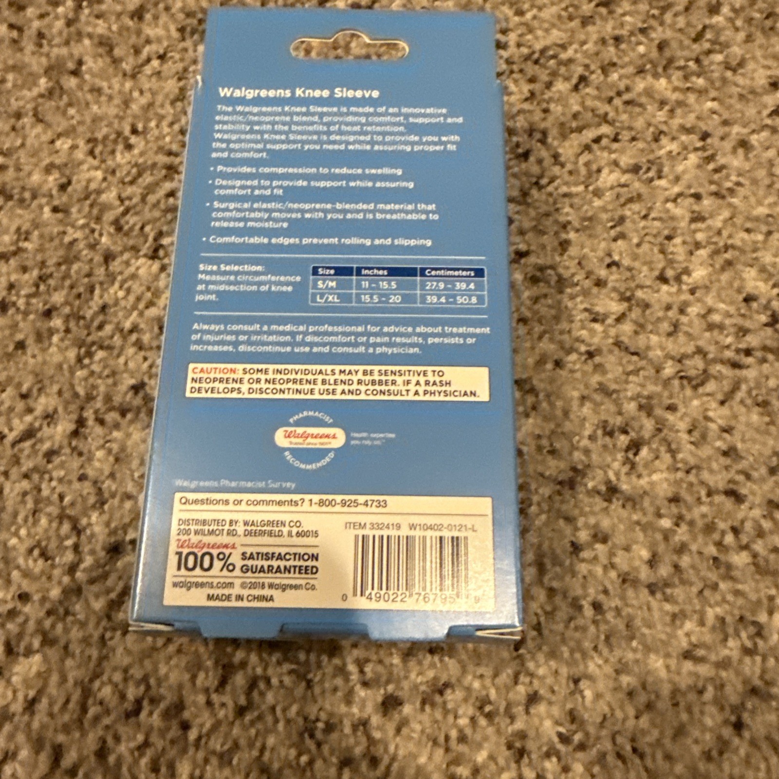 Compression Knee Sleeve Walgreens Moderate Support Size L/XL . Fits R/L