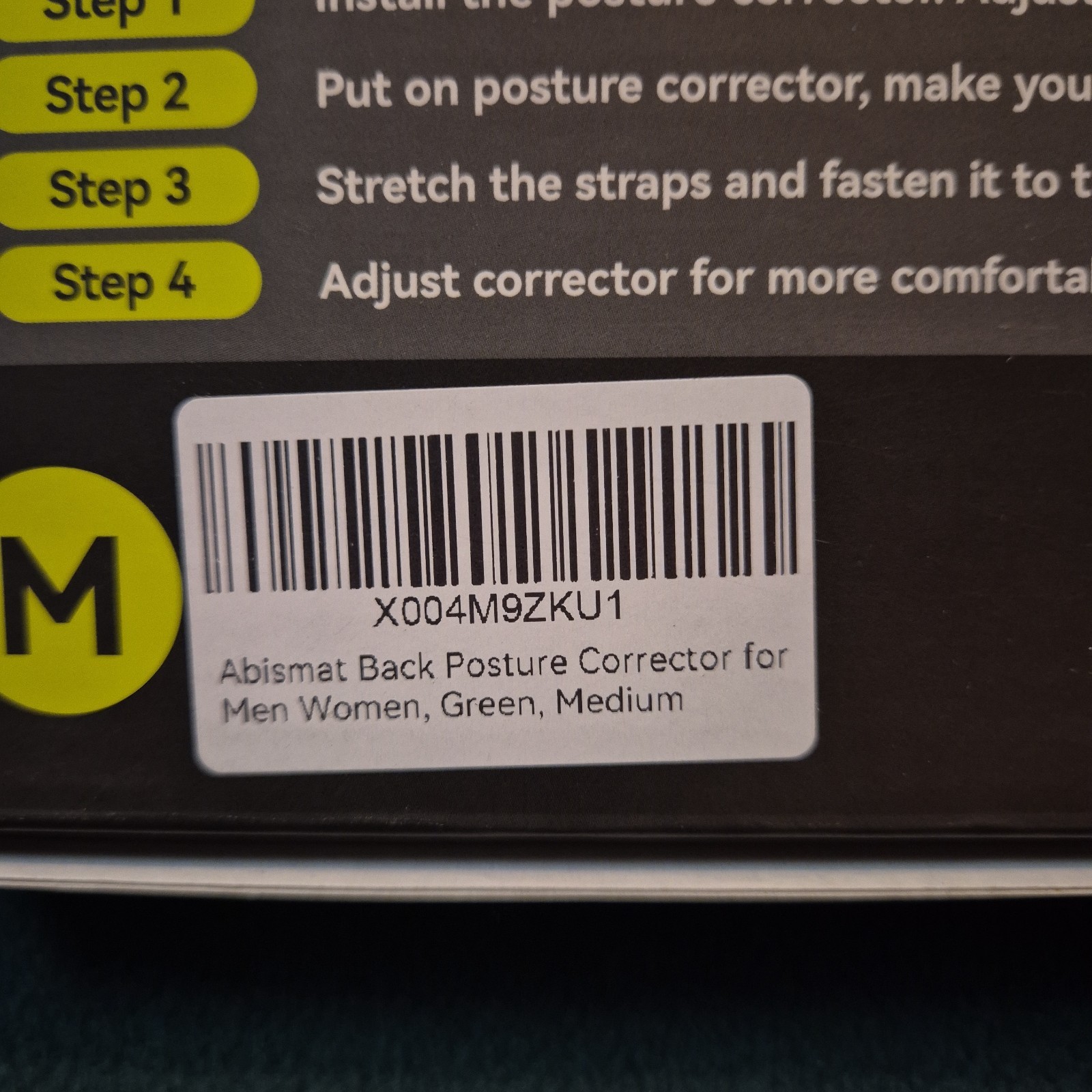 Abismat Posture Corrector Brace Black Green New In Box Medium