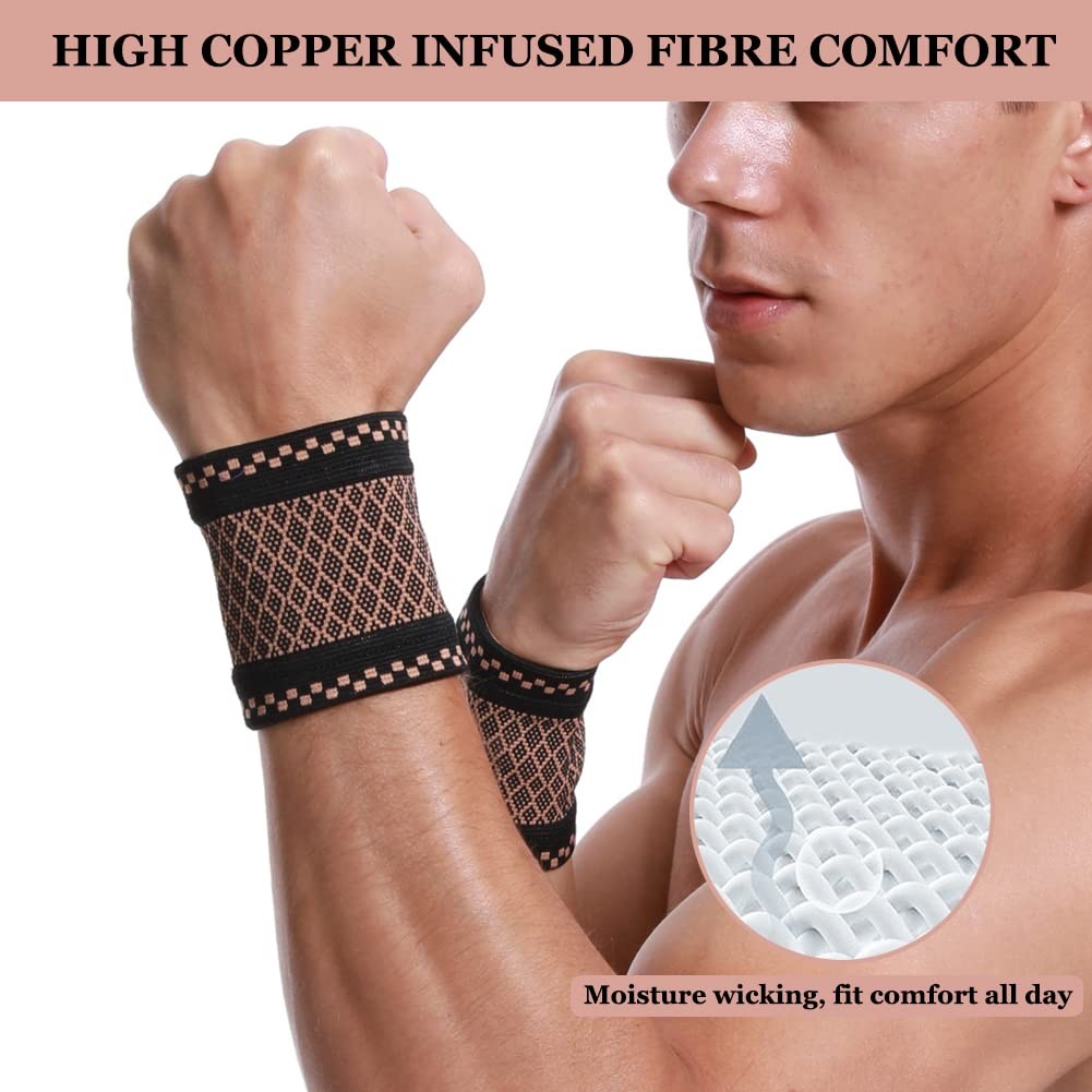 Copper Wrist Compression Sleeves (2Pcs), Large (Pack of 2)