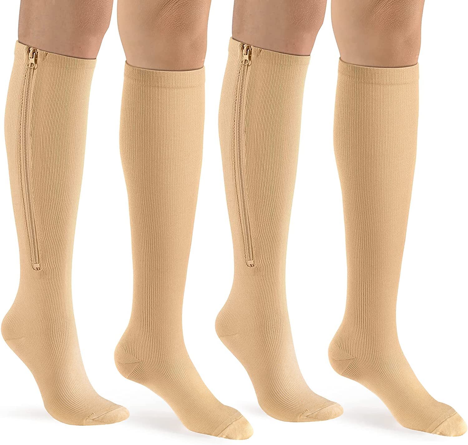 2 Pairs Zipper Compression Stockings 15-20mmHg for Walking Running, Small-Medium