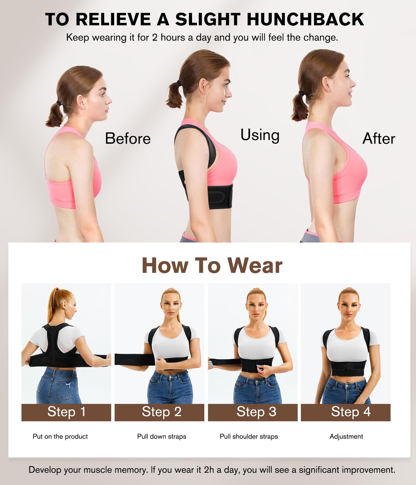 URSEXYLY Back Brace and Posture Corrector for Women Men, XL/2XL, Black