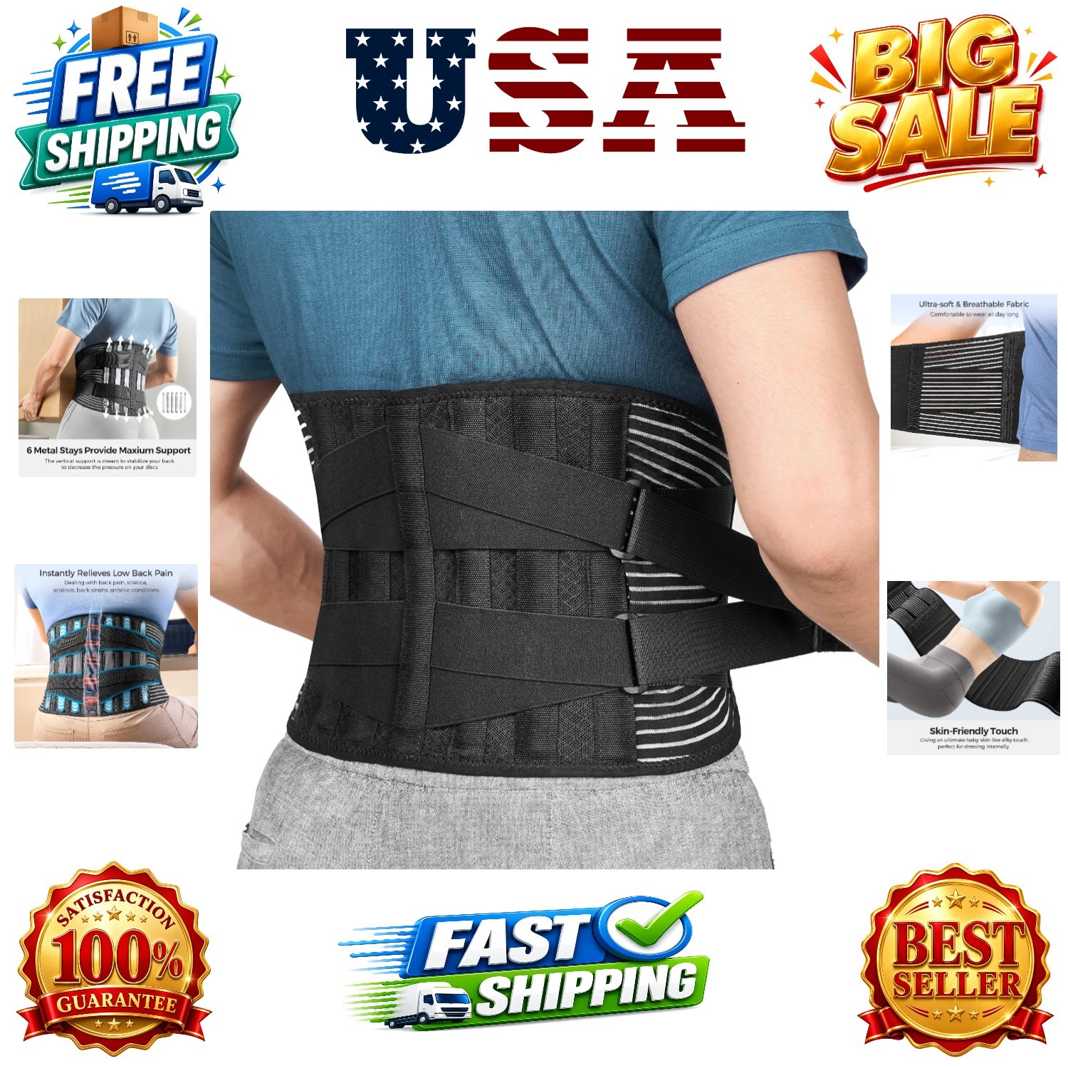 Back Braces for Lower Back Pain Relief with 6 Stays, Breathable Back Support …