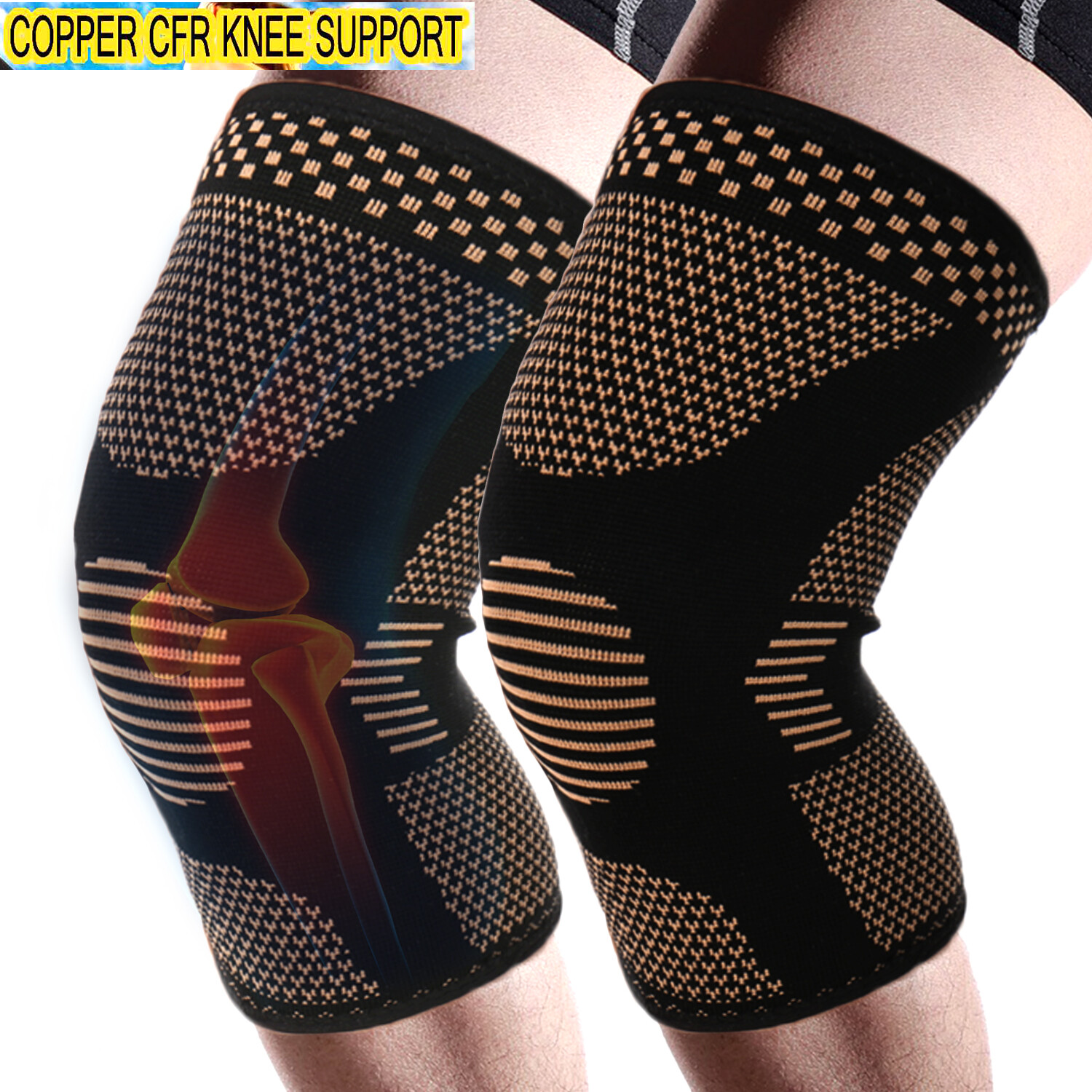 Copper Knee Sleeve Compression Brace Support Stabilizer for Sport Gym Joint Pain