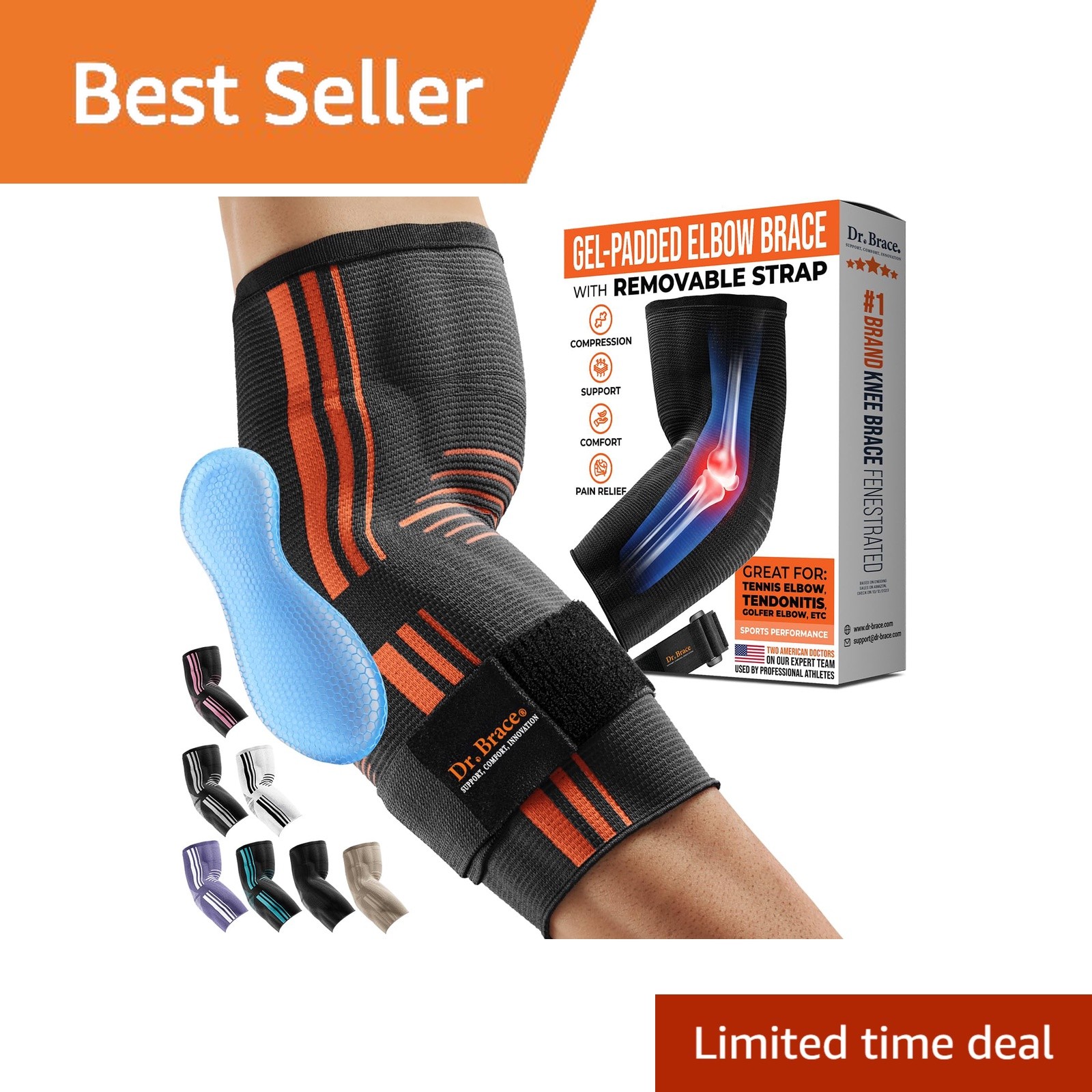 DR. BRACE Elite Elbow Brace Medium Grey-Orange
