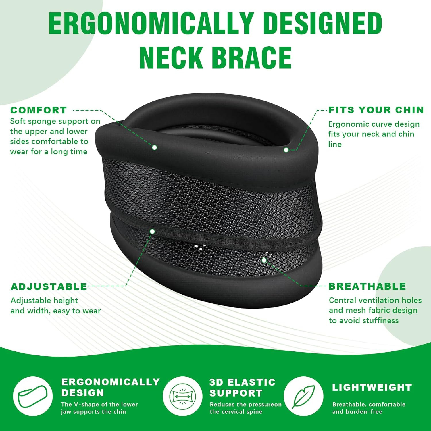 Neck Brace – 2 in 1 Adjustable Cervical Collar with Soft Breathable Support for