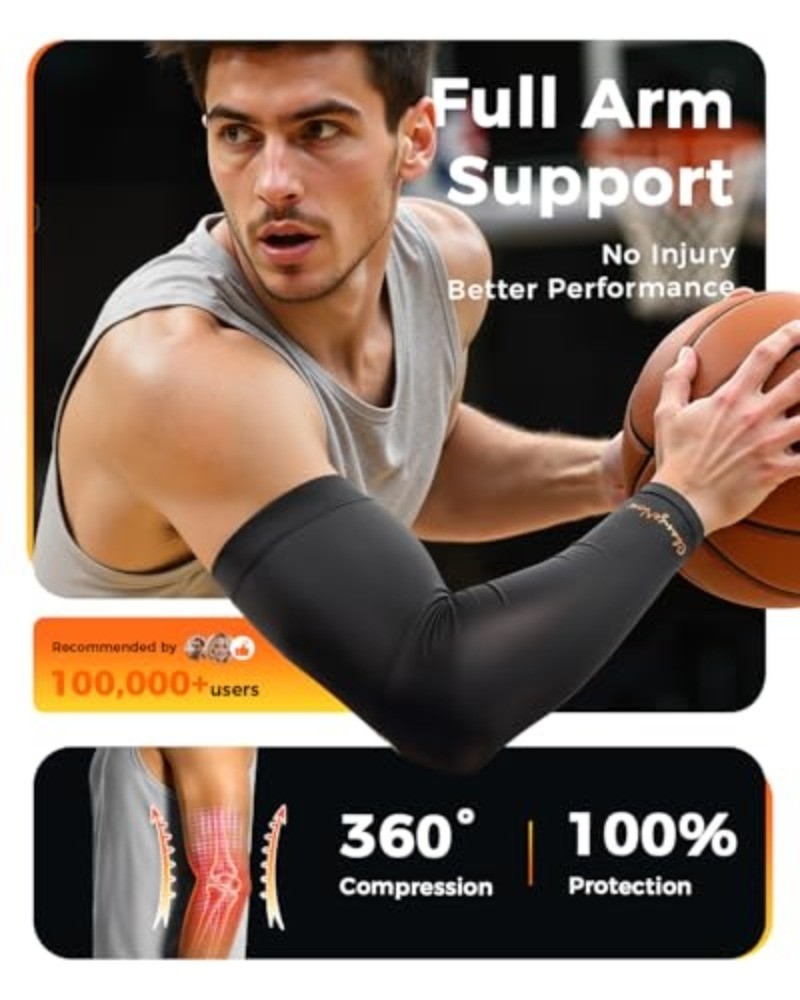 Copper-Infused Compression Arm Sleeve for Men & Women [Stronger Support & Perfec