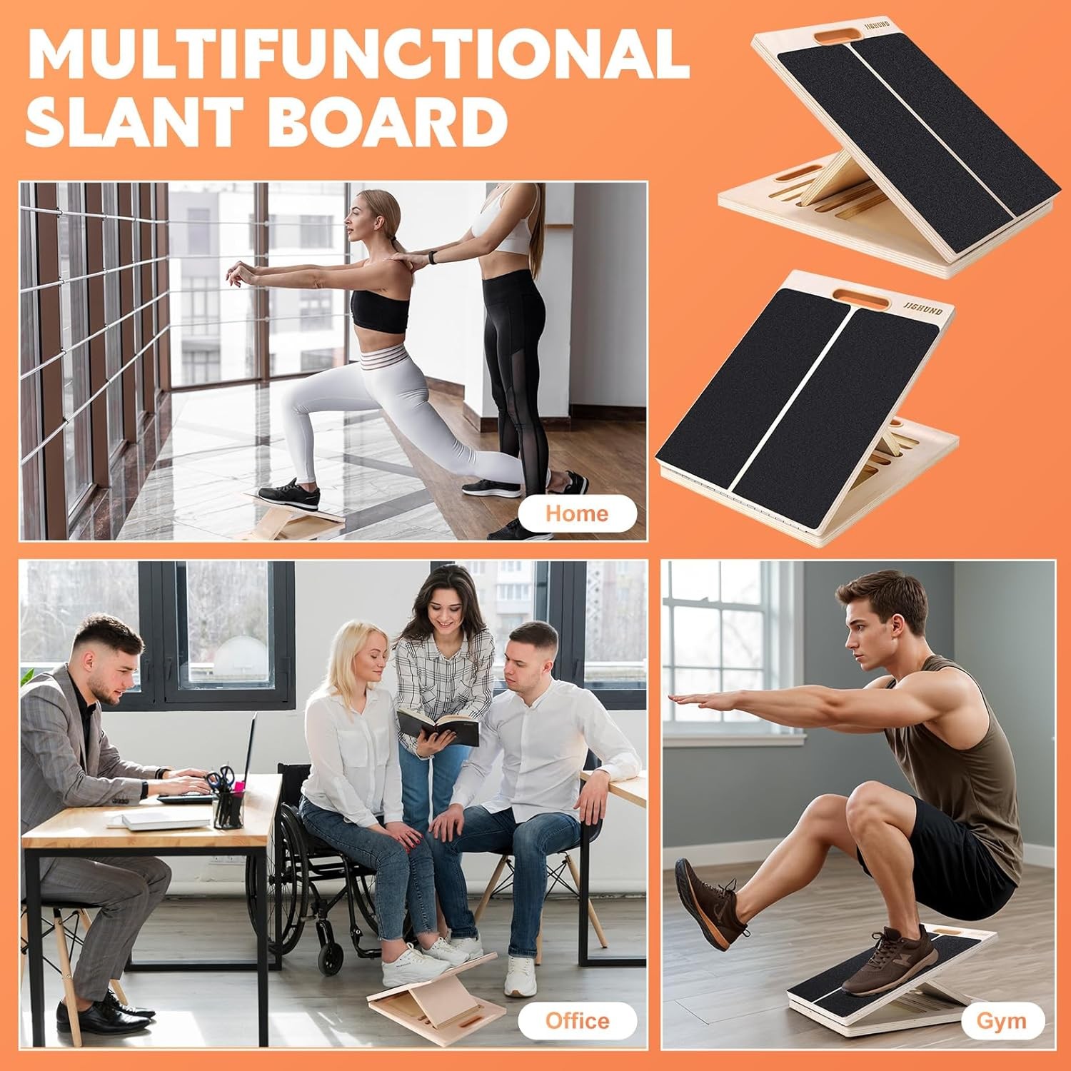 Slant Board for Calf Stretching, Adjustable Wooden wood color, black