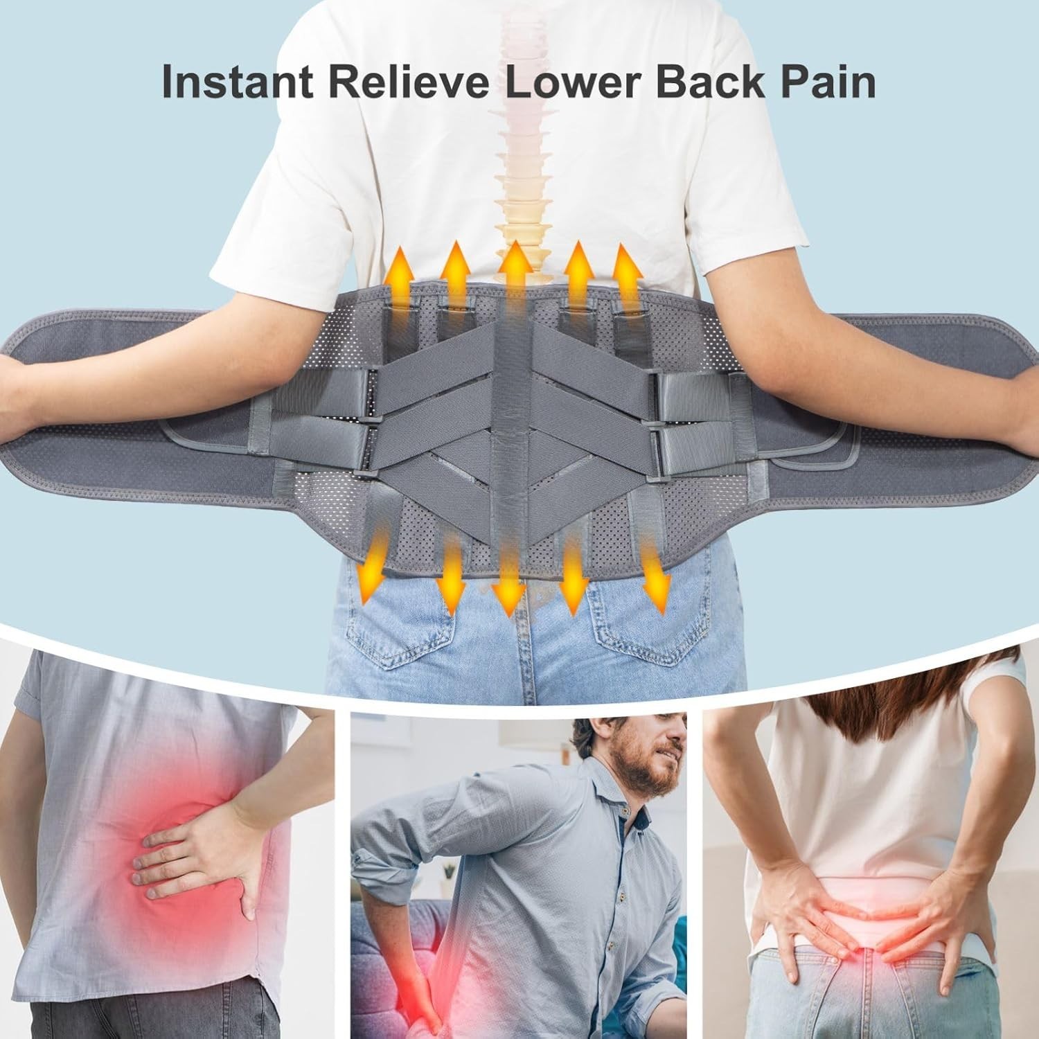 Compression Back Brace with 7 Stays for Lower Back Pain Relief 31″-39″ Waist M