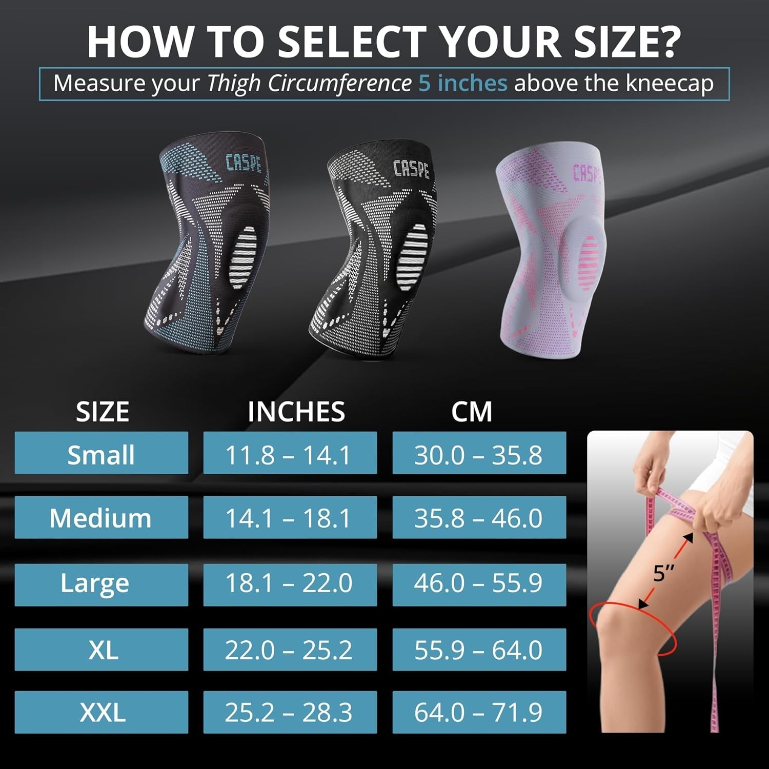 Caspe Knee Brace Sleeve Patella Support Sports Gym Arthritis Tendon Joint Pain