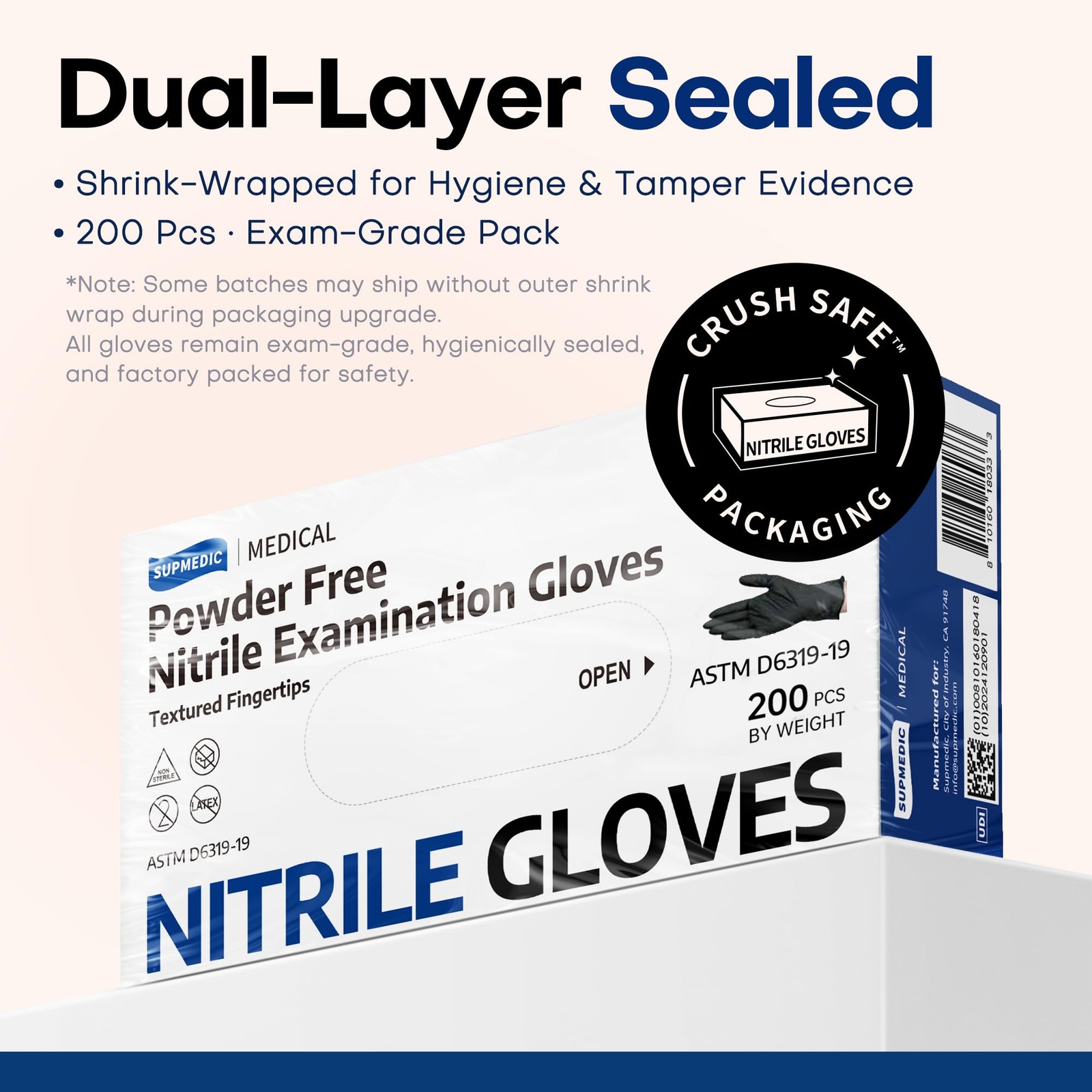 Supmedic Disposable Nitrile Gloves, Black Powder Free Small, Smal (Black)