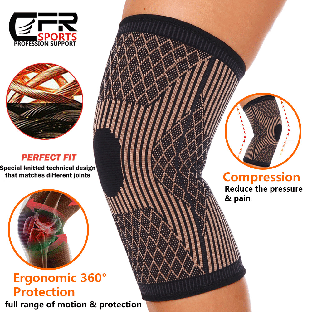 Copper Knee Support Compression Sleeve Brace Sport Patella Joint Pain Arthritis