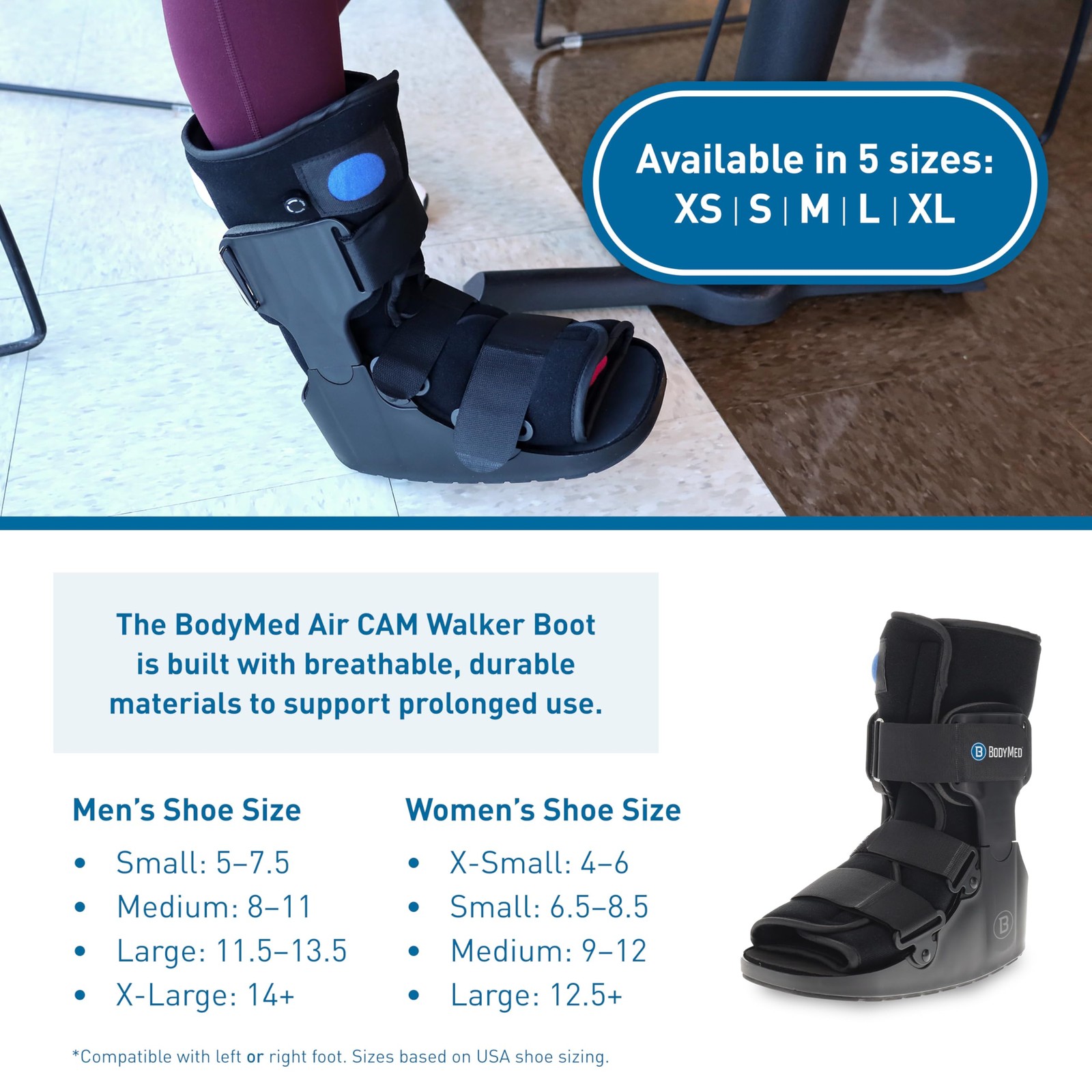 BodyMed Air CAM Walking Fracture Boot, Small, 11.5″ Tall – Adjustable and Sho…