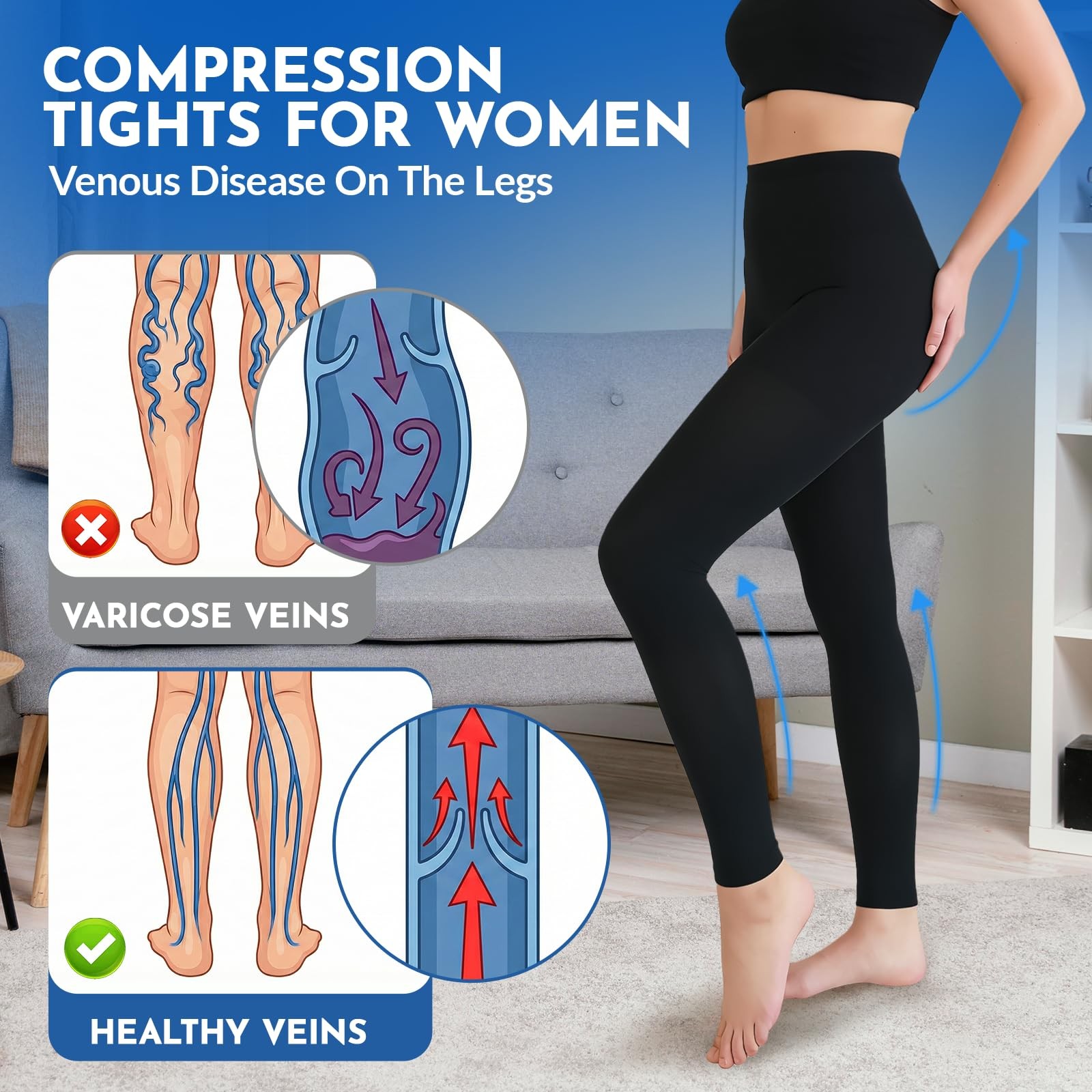 Koeosso Medical Compression Leggings 20-30mmHg Graduated Support Pantyhose
