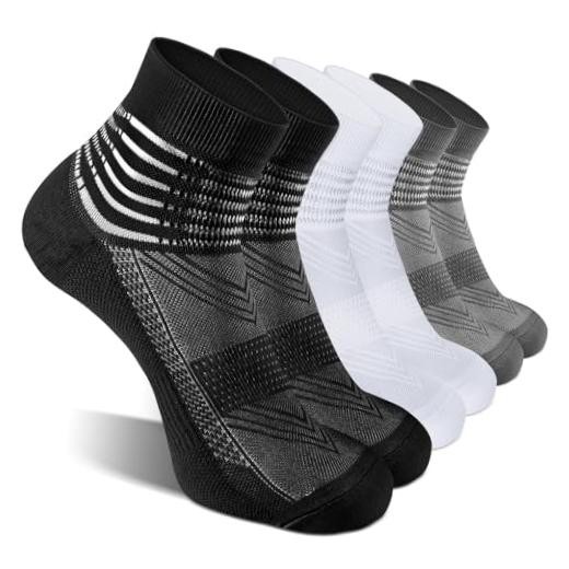 Compression Ankle Support Socks Wicking Large Black+white+dark Grey–3 Pairs