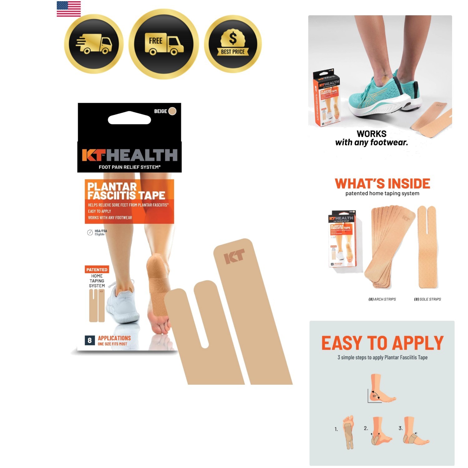 Plantar Fasciitis Tape, Foot Soreness Relief System, 8 Applications
