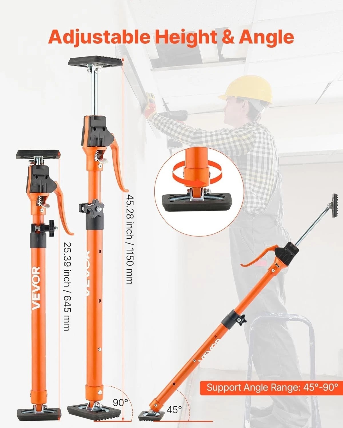 Versatile 2-Pack Cabinet Jack Poles, 25.4-45.3 Inch, Easy Setup for DIY Projects
