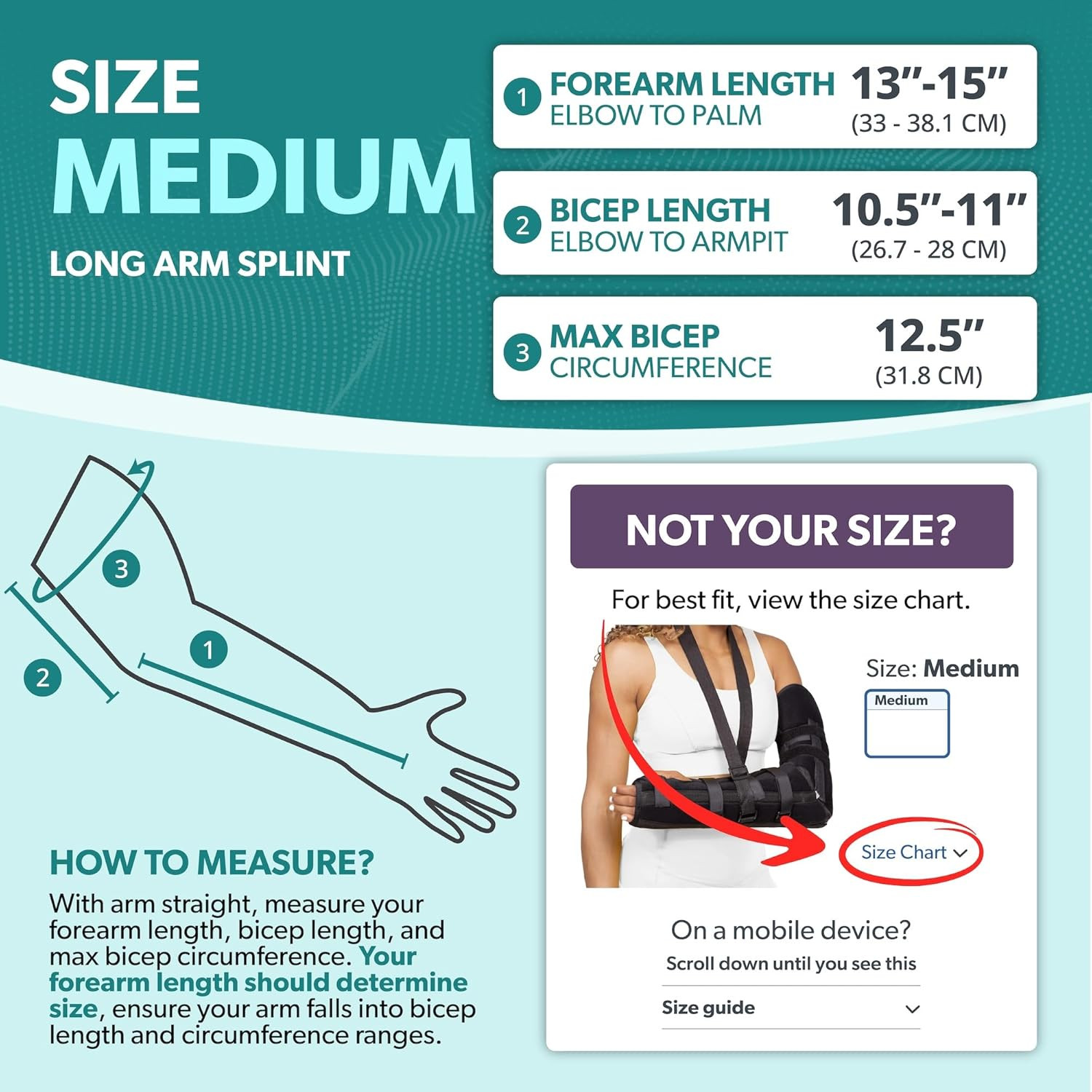 Posterior Long Arm Splint – Elbow Immobilizer Right or Left Forearm Brace with S