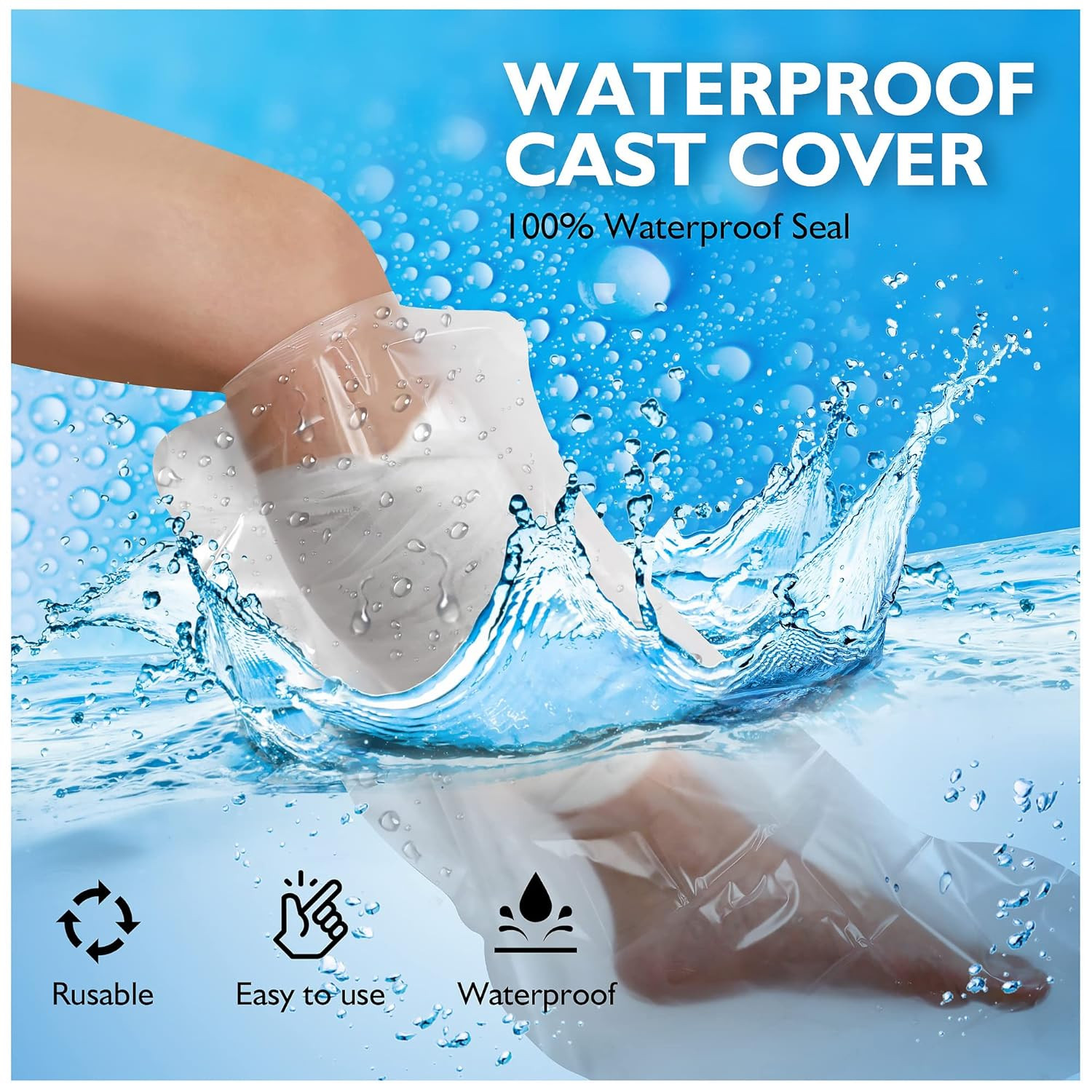 Waterproof Cast Covers for Shower Leg Watertight Seal Knee Ankle Foot