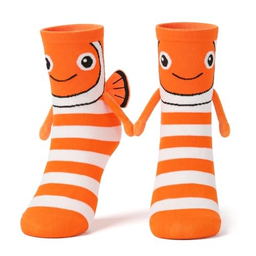 Funny Fish Magnetic Socks That Holding Hand for Women Men One Size Orange