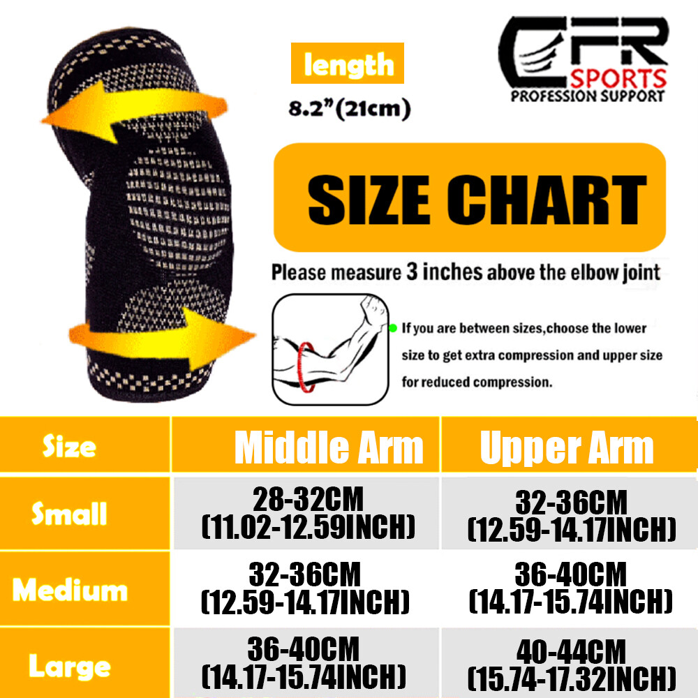 Copper Elbow Brace Compression Sleeves Arm Support Tendinitis Joint Pain Relief