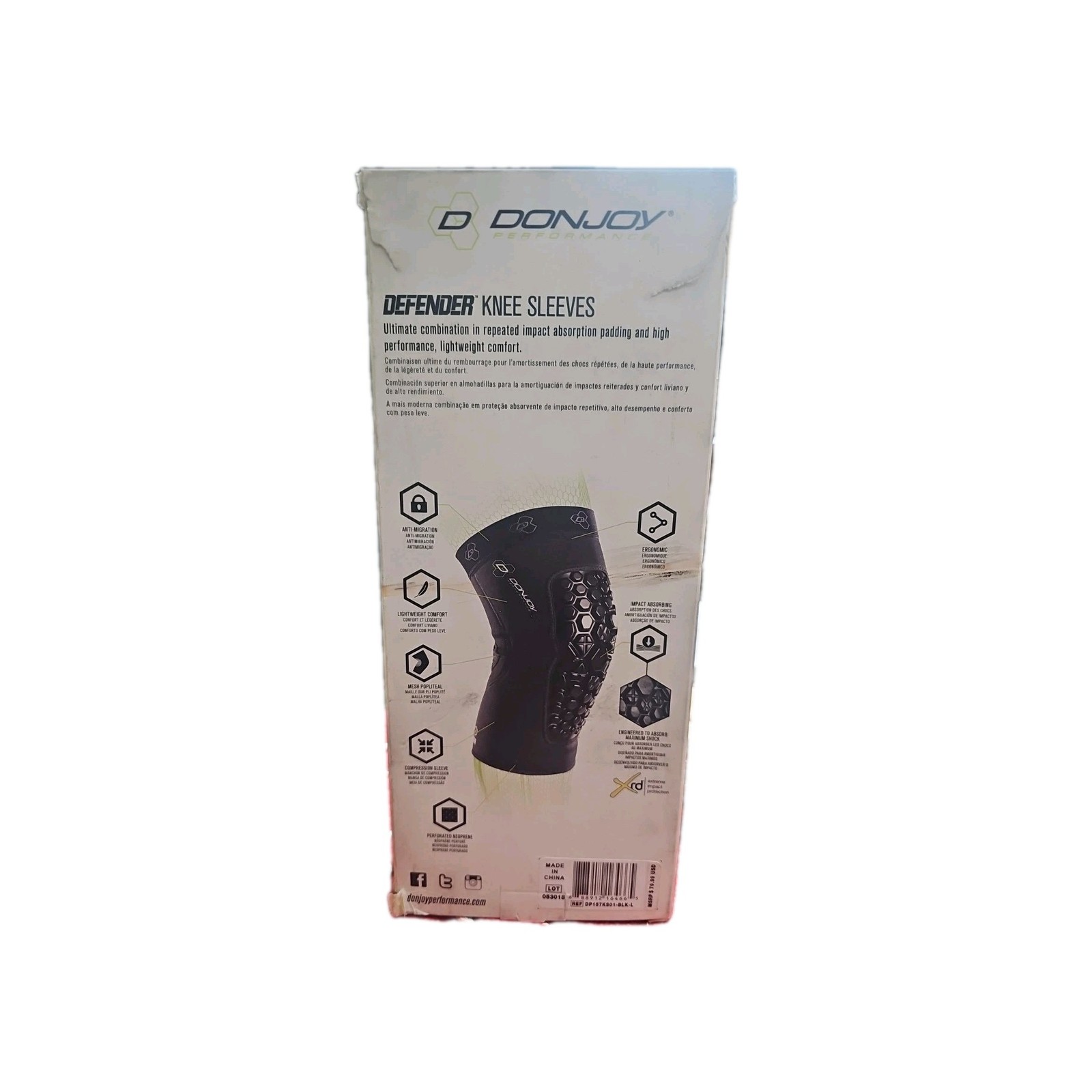 DonJoy Performance Defender Compression Support Knee Pads (Pair) LAGER SIZE