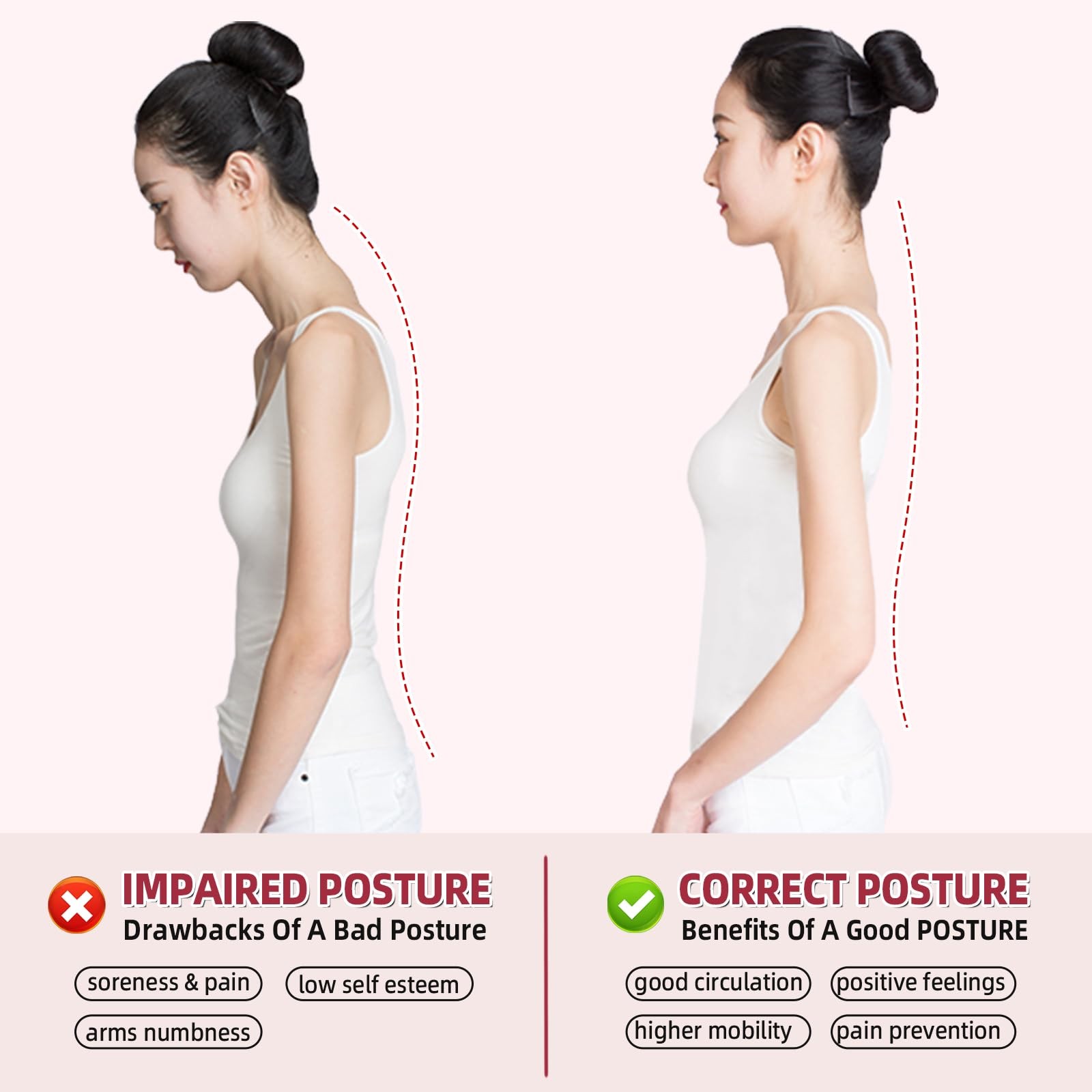 Malloraned Posture Corrector for Women,Upper Back Brace Pain Medium, Pink