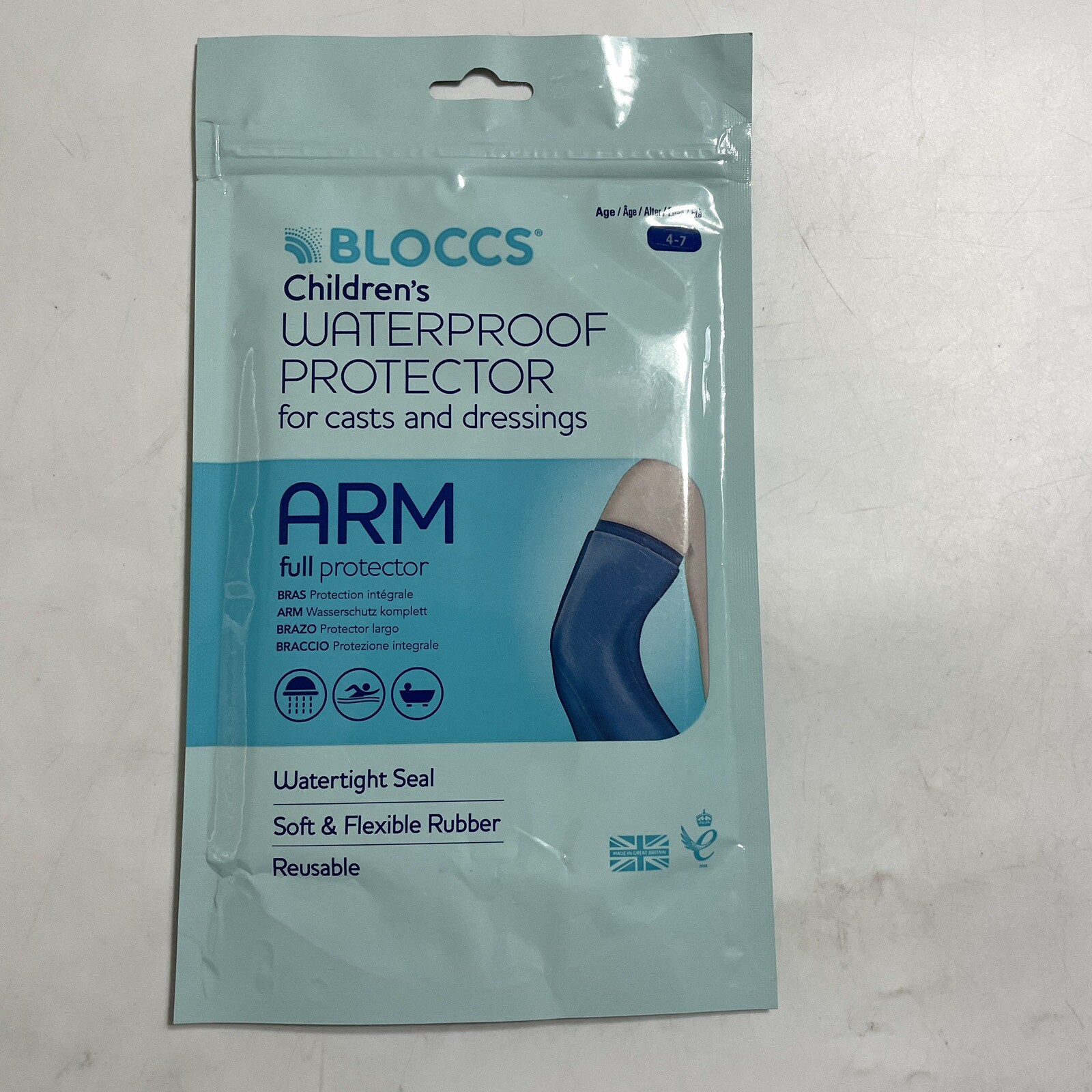 Bloccs Waterproof Cast Arm Full Protector Cast Dressings Childrens 4-7 Reusable