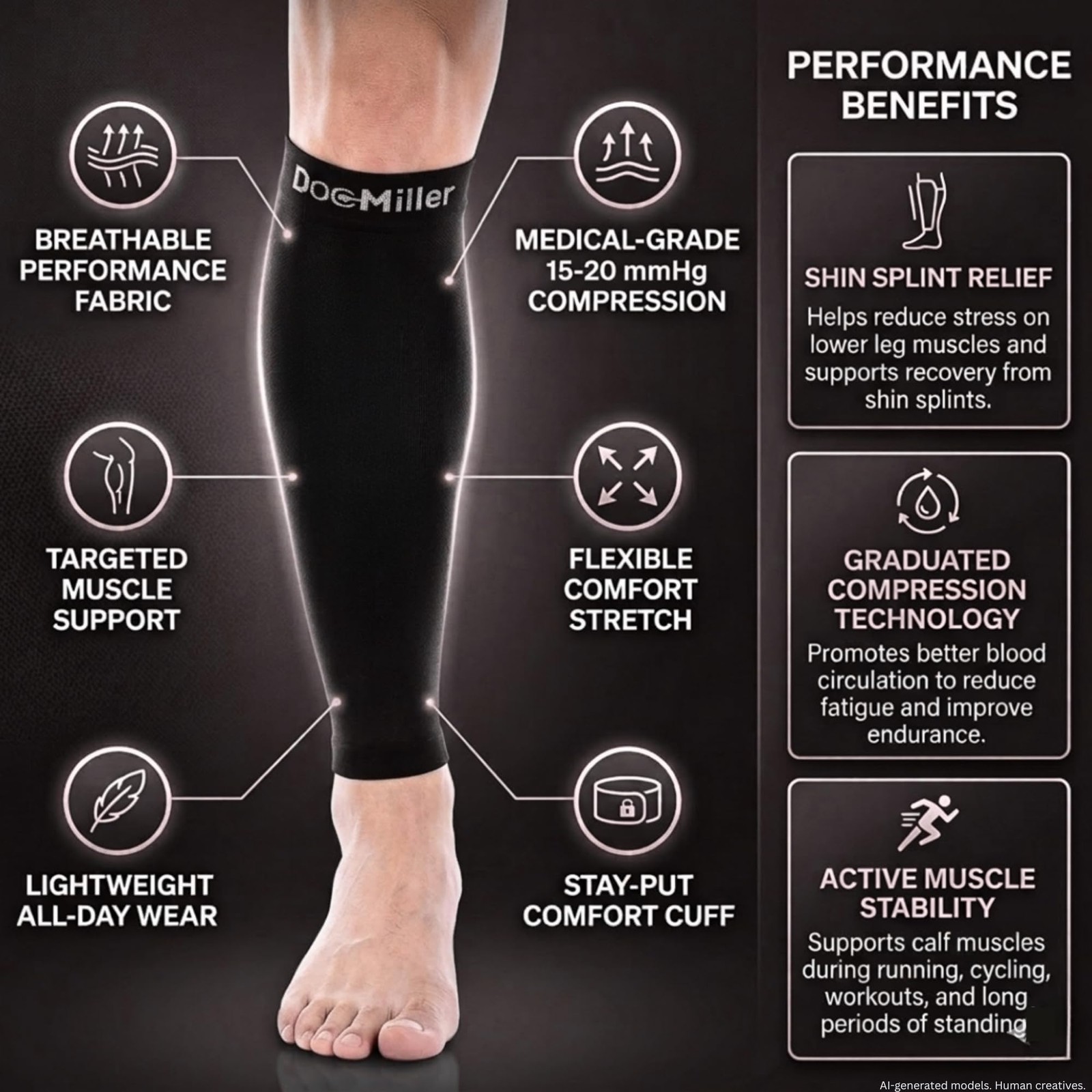 Calf Compression Sleeve for Petite & Men, 15-20 mmHg