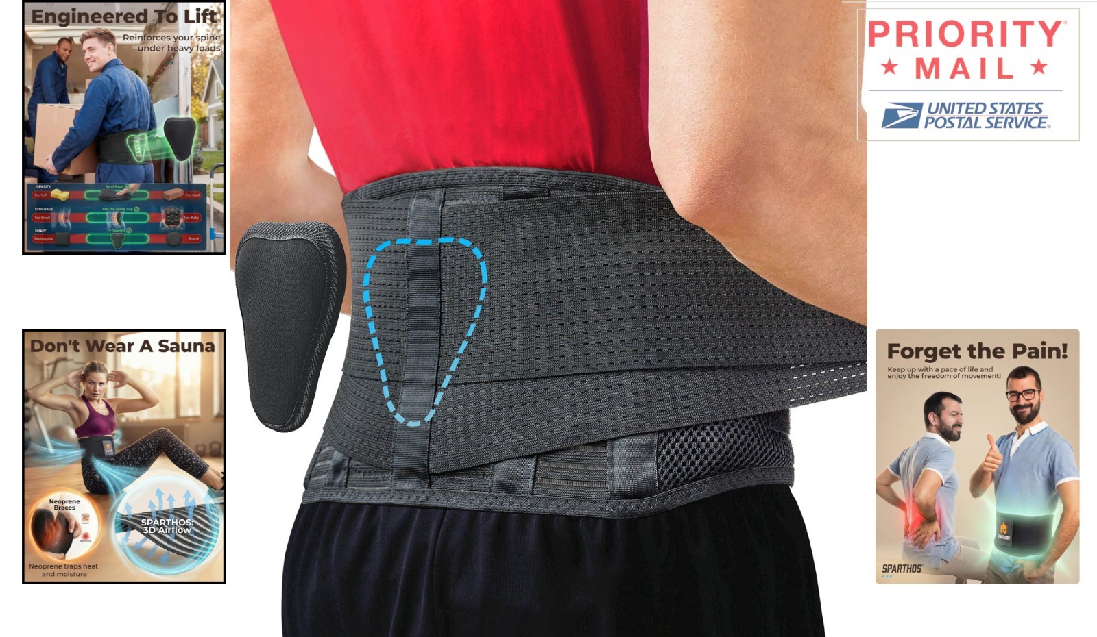 Breathable Back Brace for Sciatica Pain Support Adjustable Large Size 44-132 cm