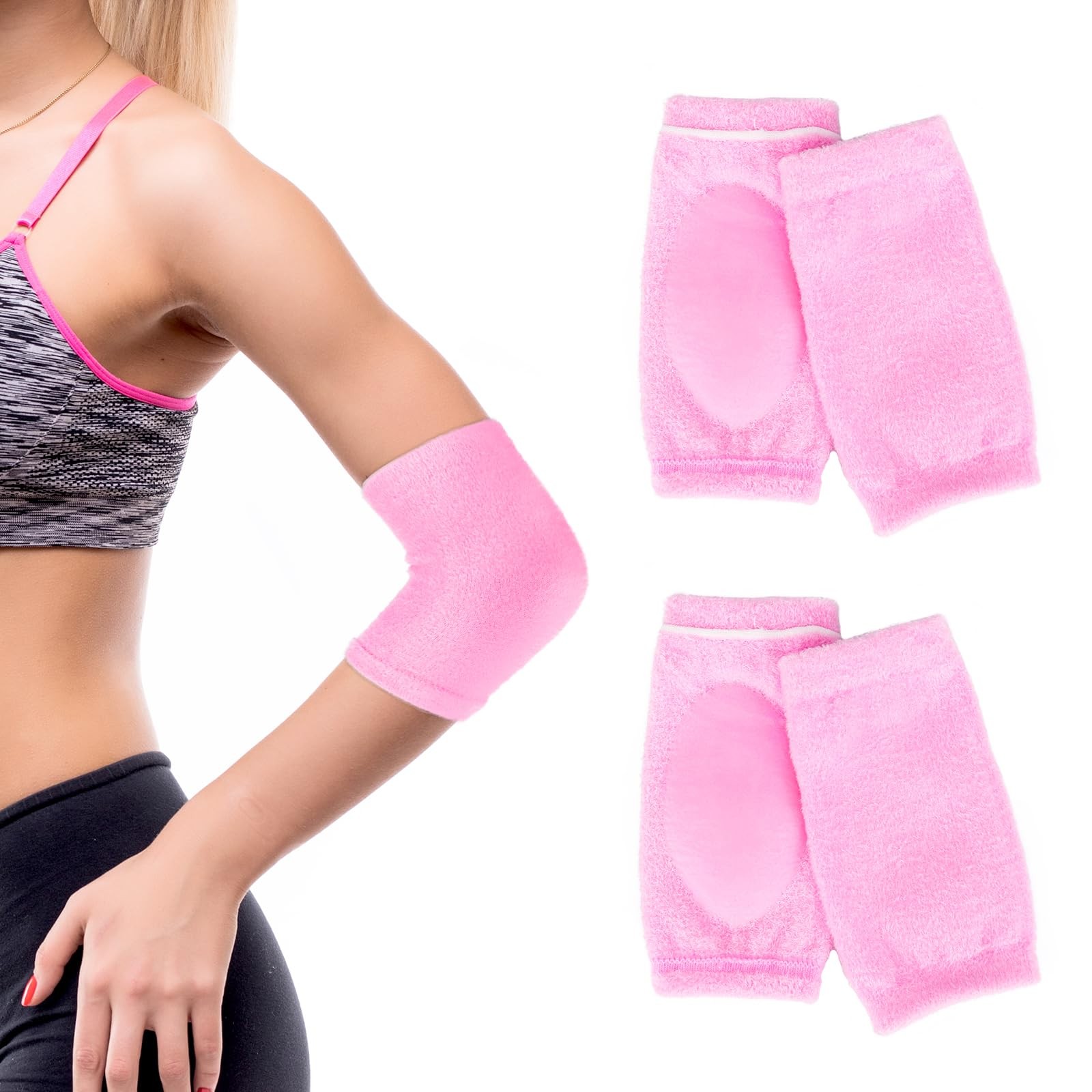 Piriuuo 2 Pairs/4 Pcs Elbow Moisturizing Sleeve, Elastic 6.69*2.95in, Pink