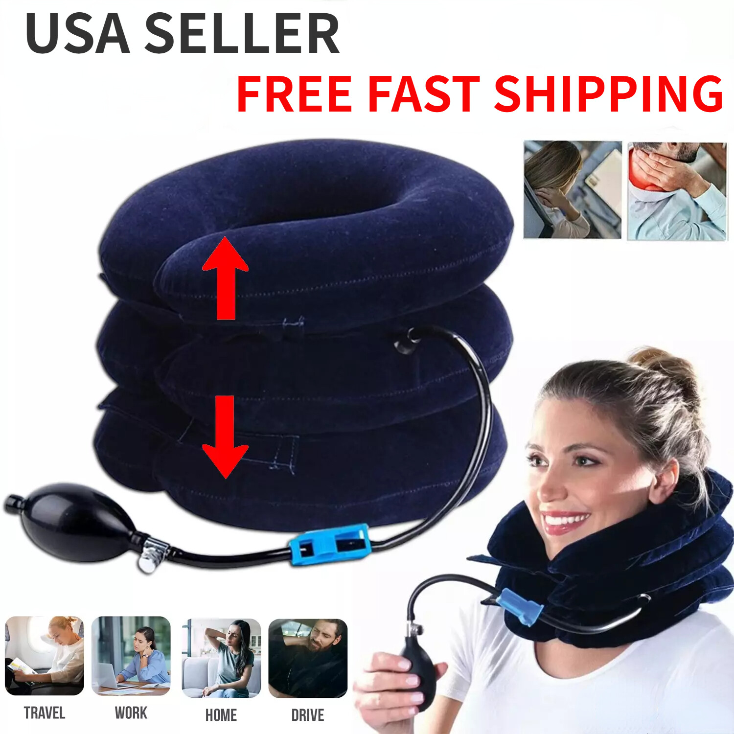 Cervical Neck Traction Device Collar Brace Support Pain Relife Stretcher Therapy