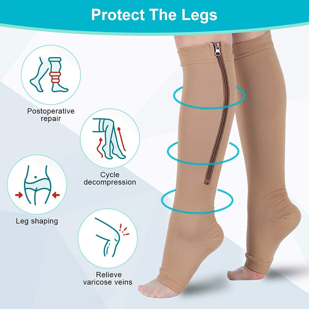 Copper Zipper Compression Socks Leg Support Stockings Men Women 20-30mmHg Gift