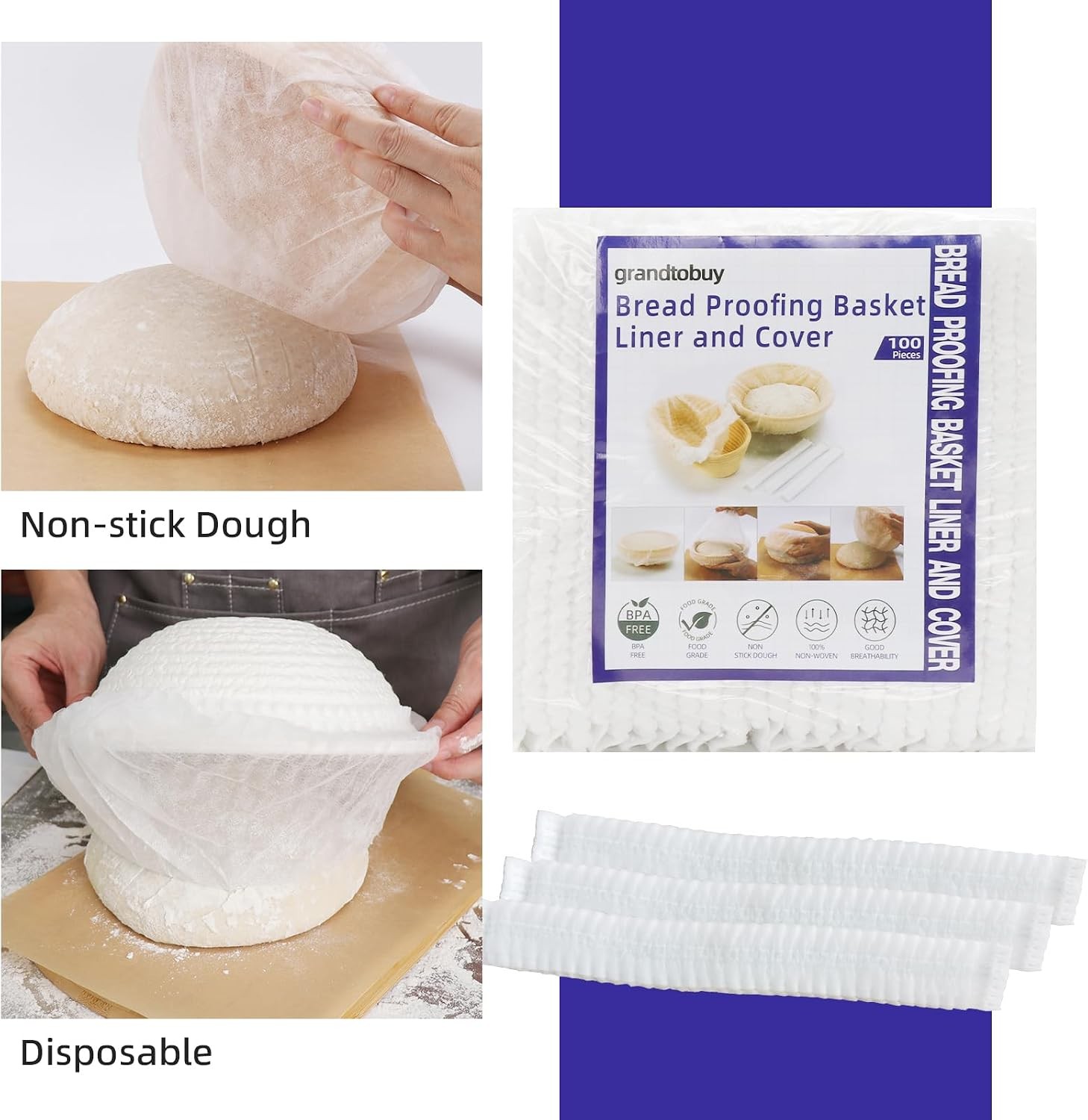 100 Pcs Disposable Non-Woven Bread Proofing Basket Liner Cover Fit 8″ 10″ 11″