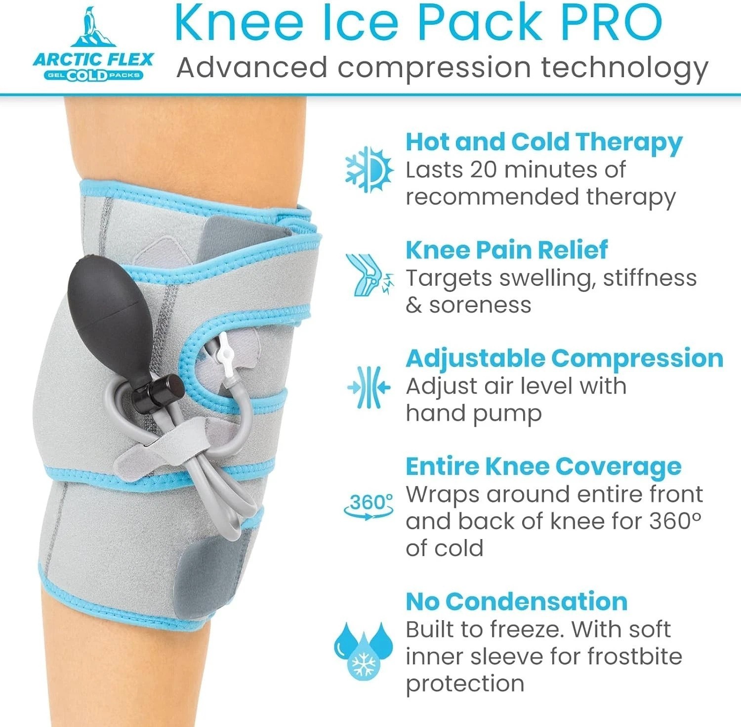 Compression Knee Ice Wrap – Reusable Brace with Air Pump – Hot/Cold Therapy f…