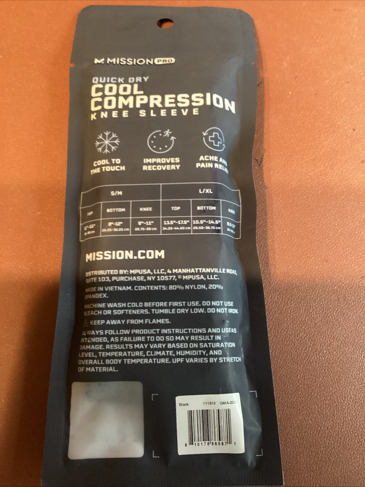 Mission Pro Quick Dry Cool Compression Knee Sleeve # 111910 Black