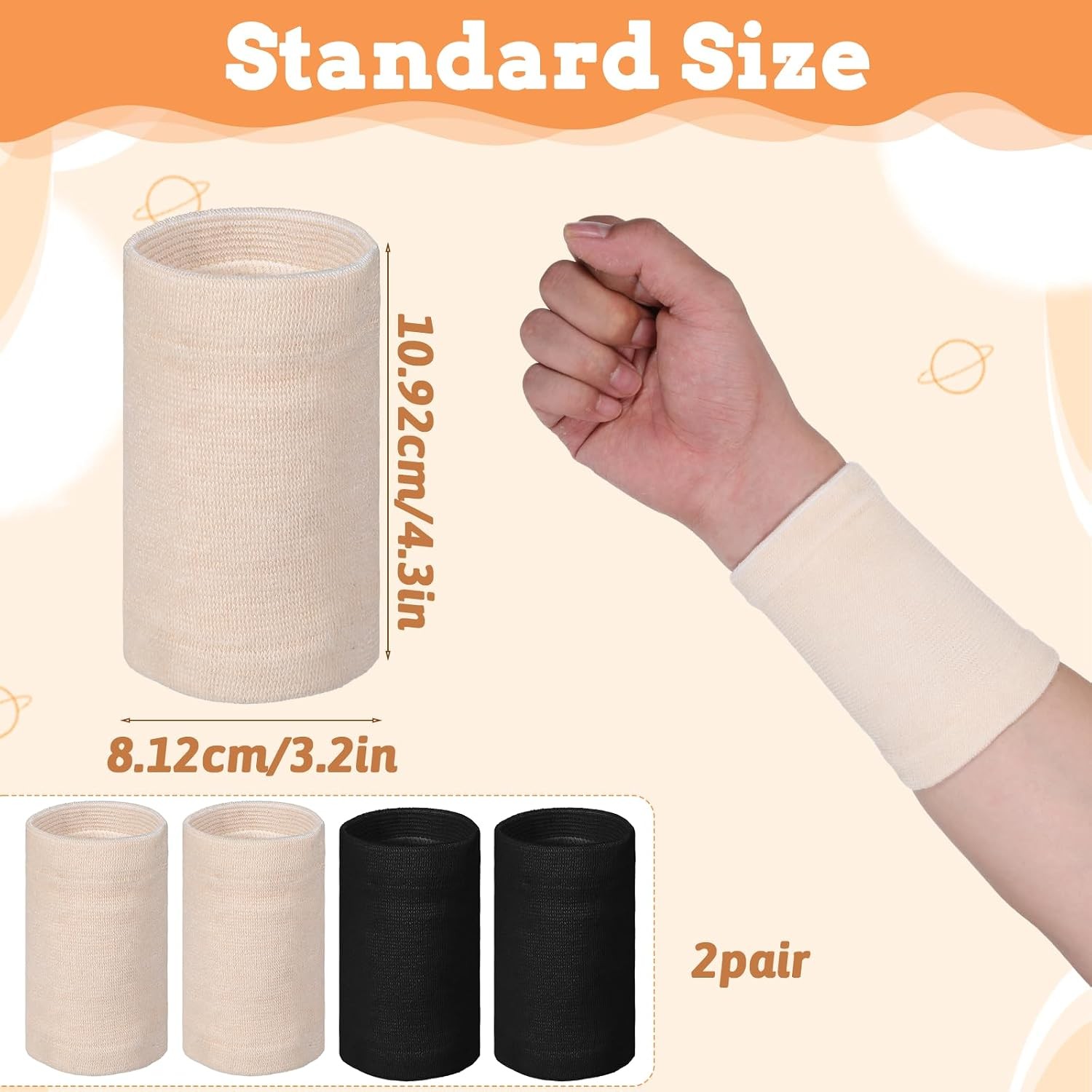 2 Pairs Elastic Wrist Compression Sleeve, Nylon Wristbands Brace for Support Wri